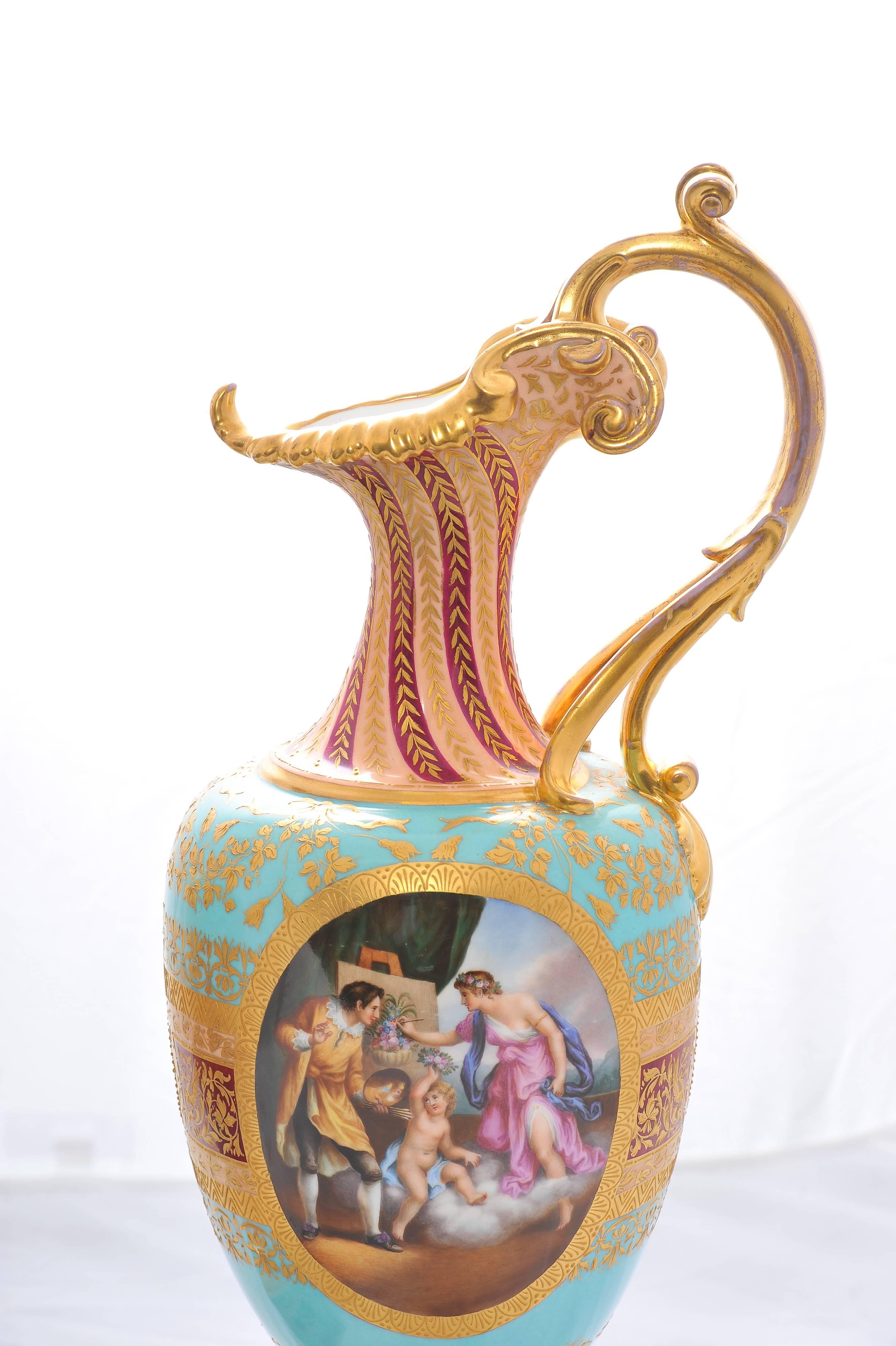 Austrian Pair of 19th Century Vienna Porcelain Ewers For Sale