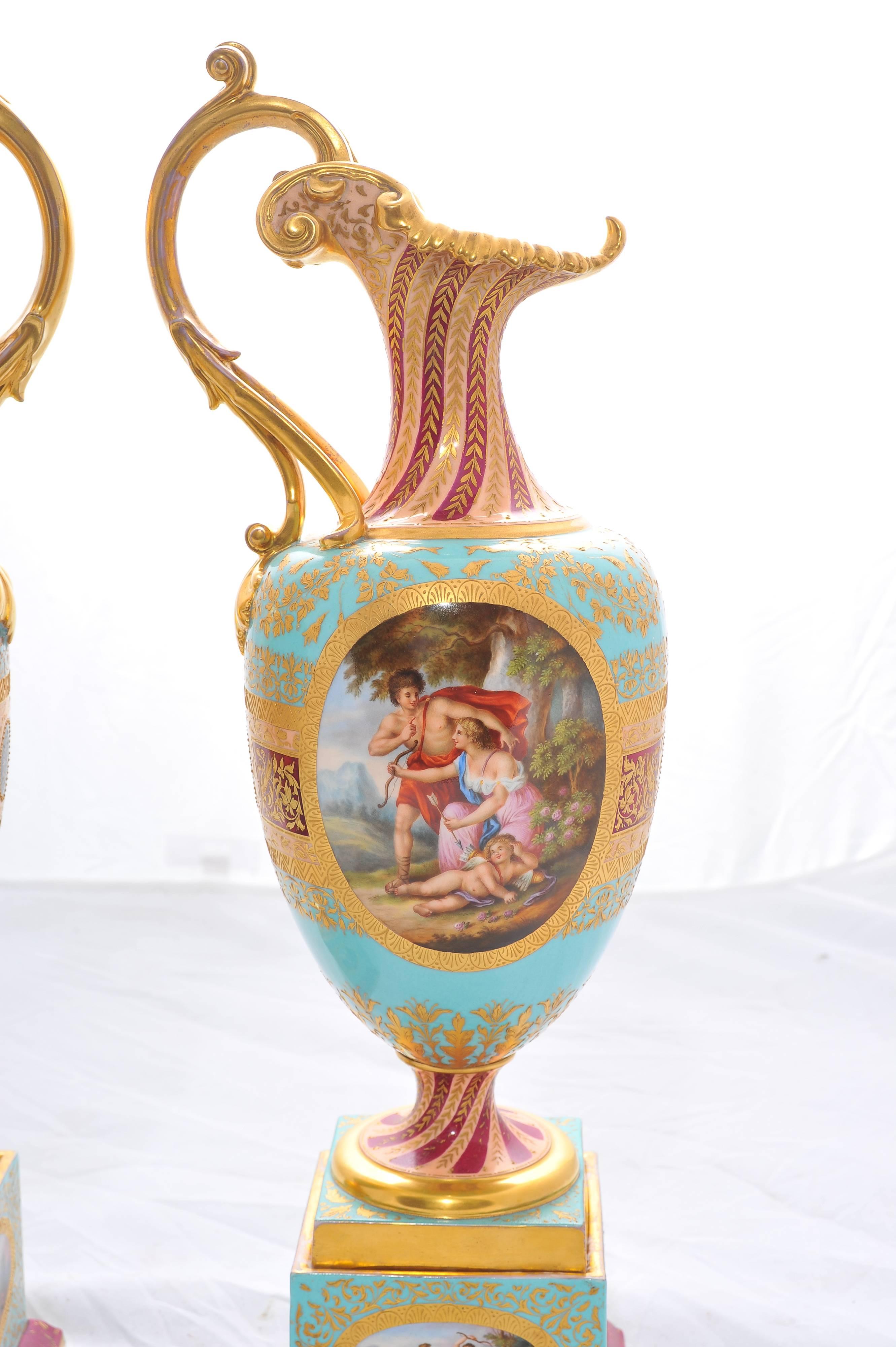 Pair of 19th Century Vienna Porcelain Ewers For Sale 1