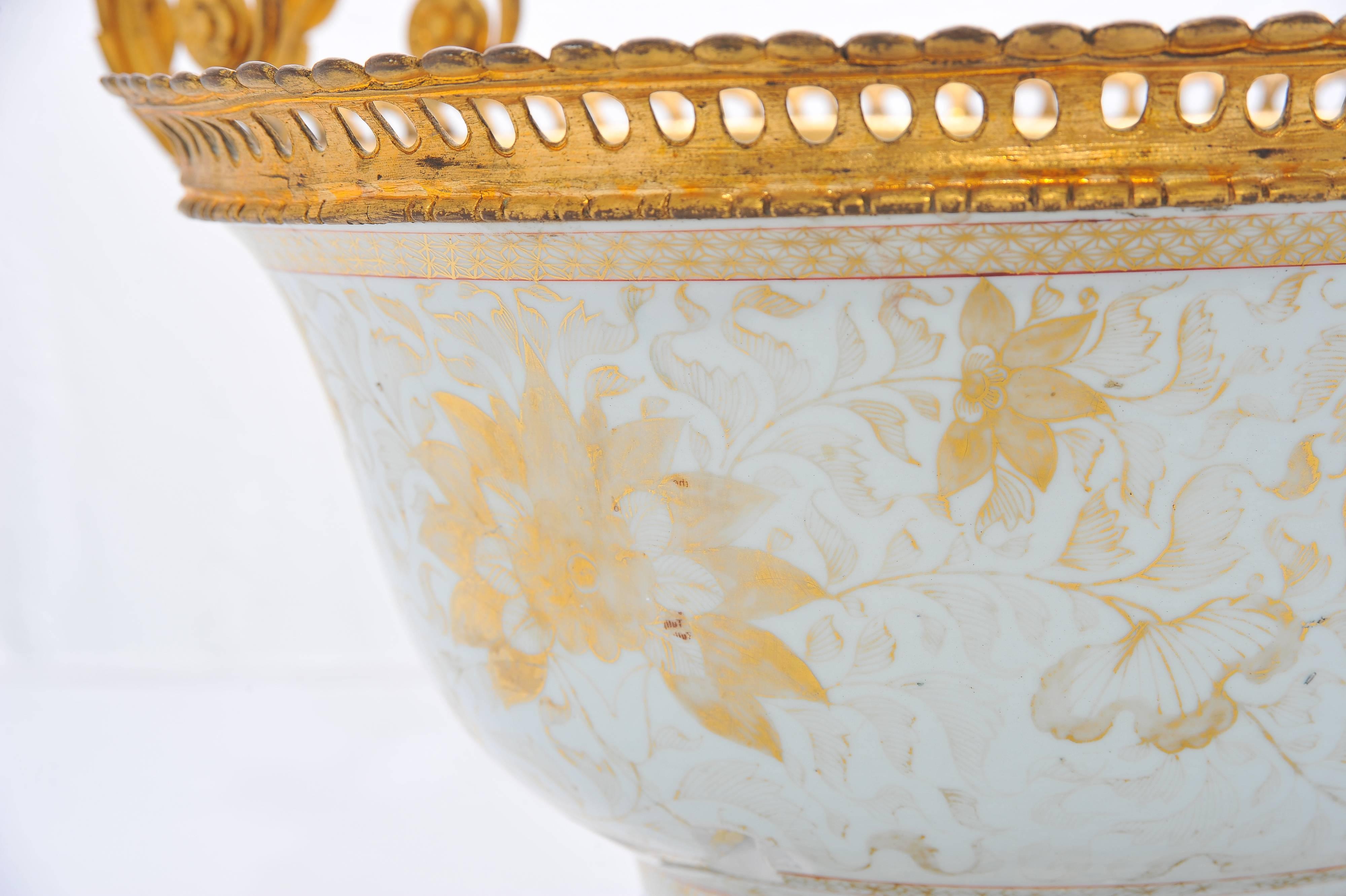Gilt 18th Century Chinese Export Ormolu Mounted Bowl For Sale