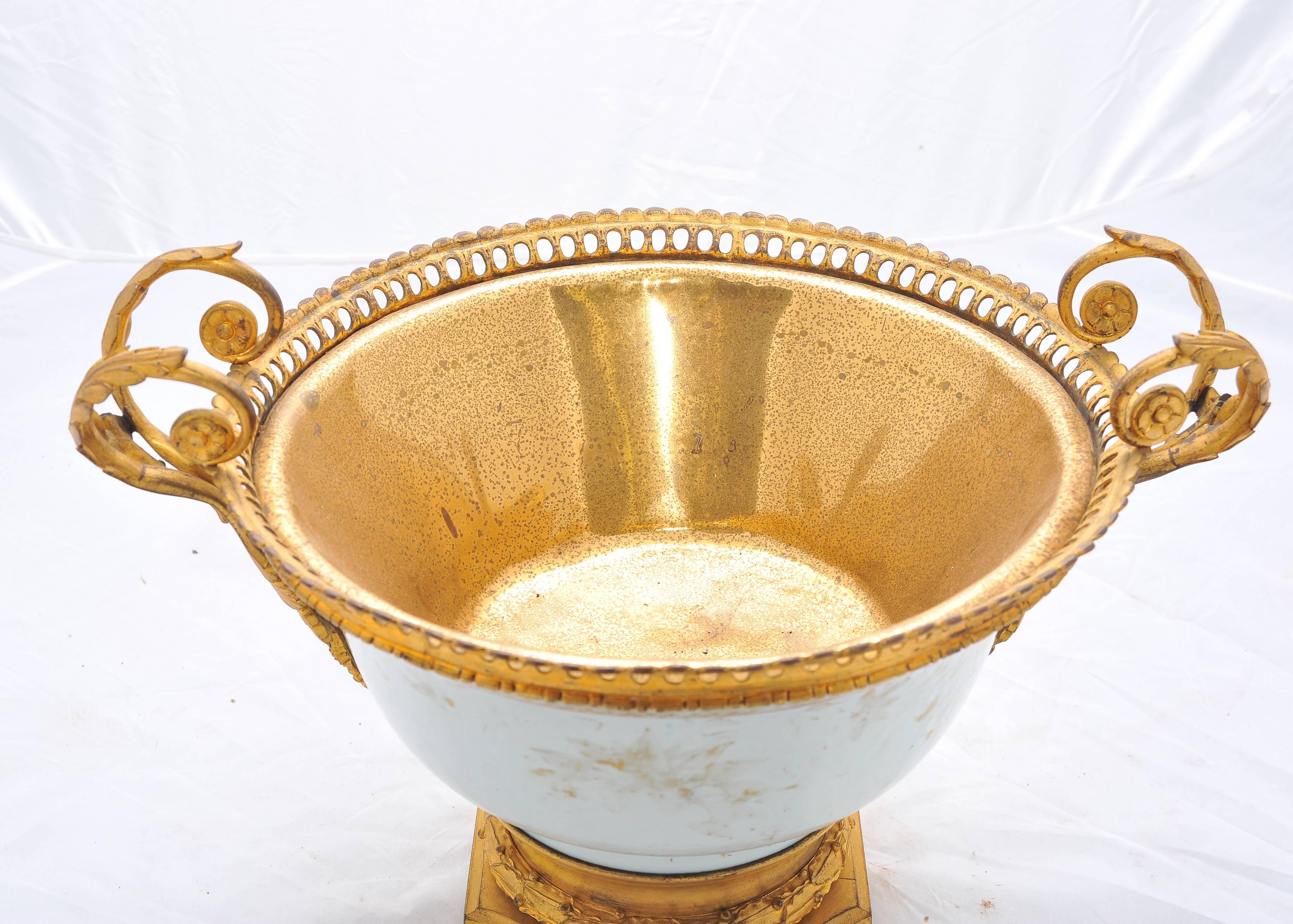 18th Century and Earlier 18th Century Chinese Export Ormolu Mounted Bowl For Sale