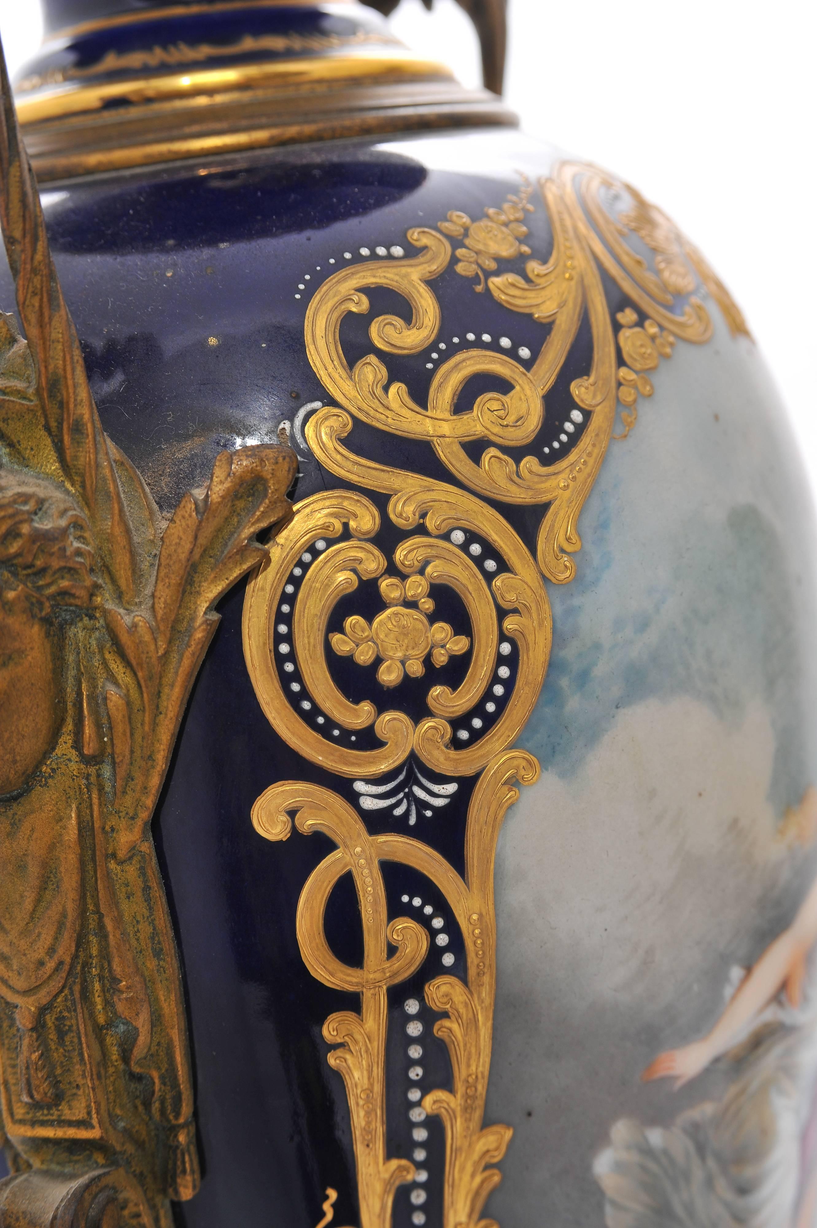 French Pair of 19th Century Sevres Porcelain Vases For Sale