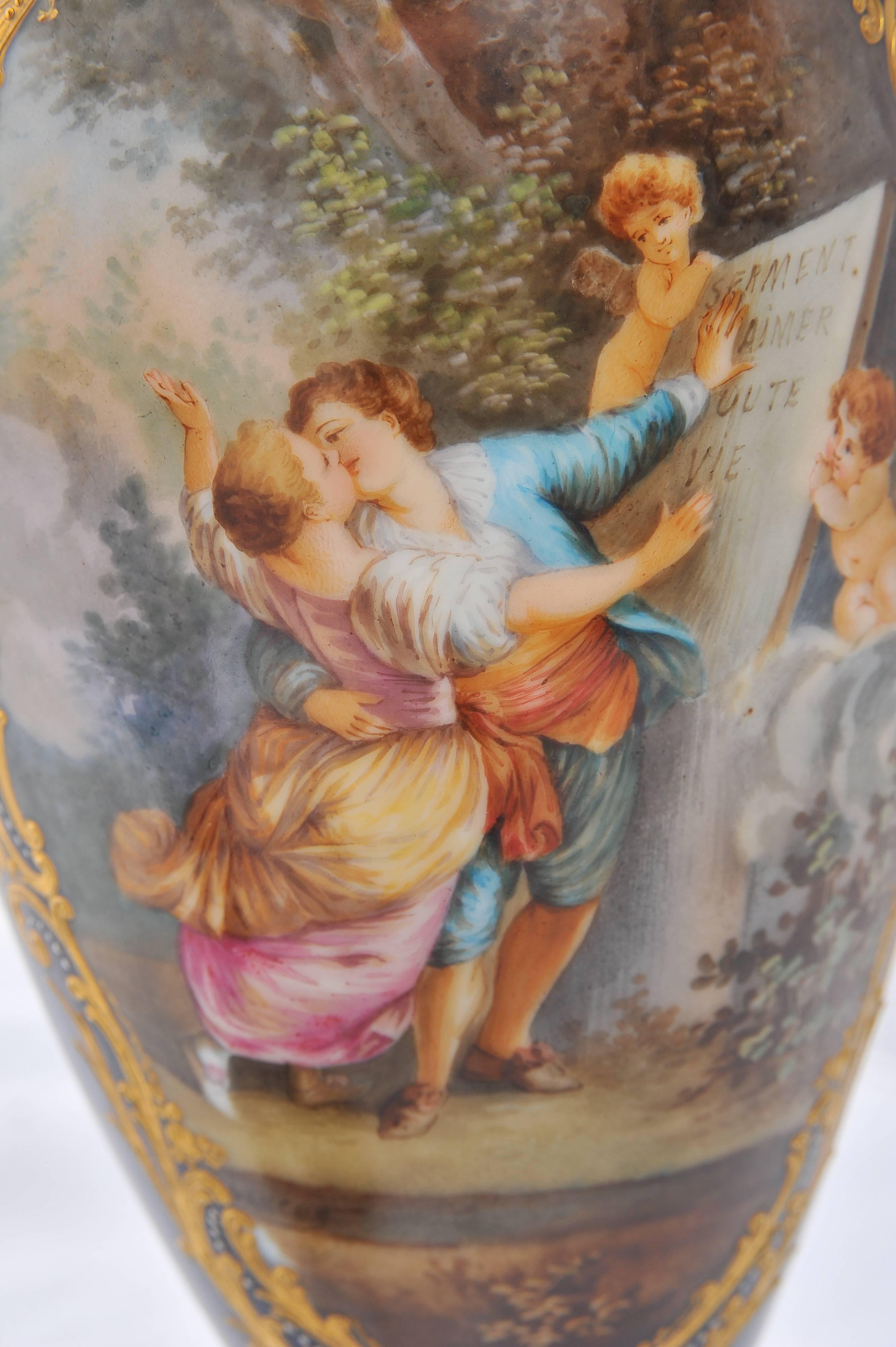 Hand-Painted Pair of 19th Century Sevres Porcelain Vases For Sale