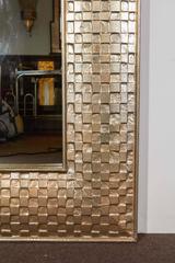 Very Tall Metal Clad Rectangular Mirror with Cubist Motif in Silvery, White Gold