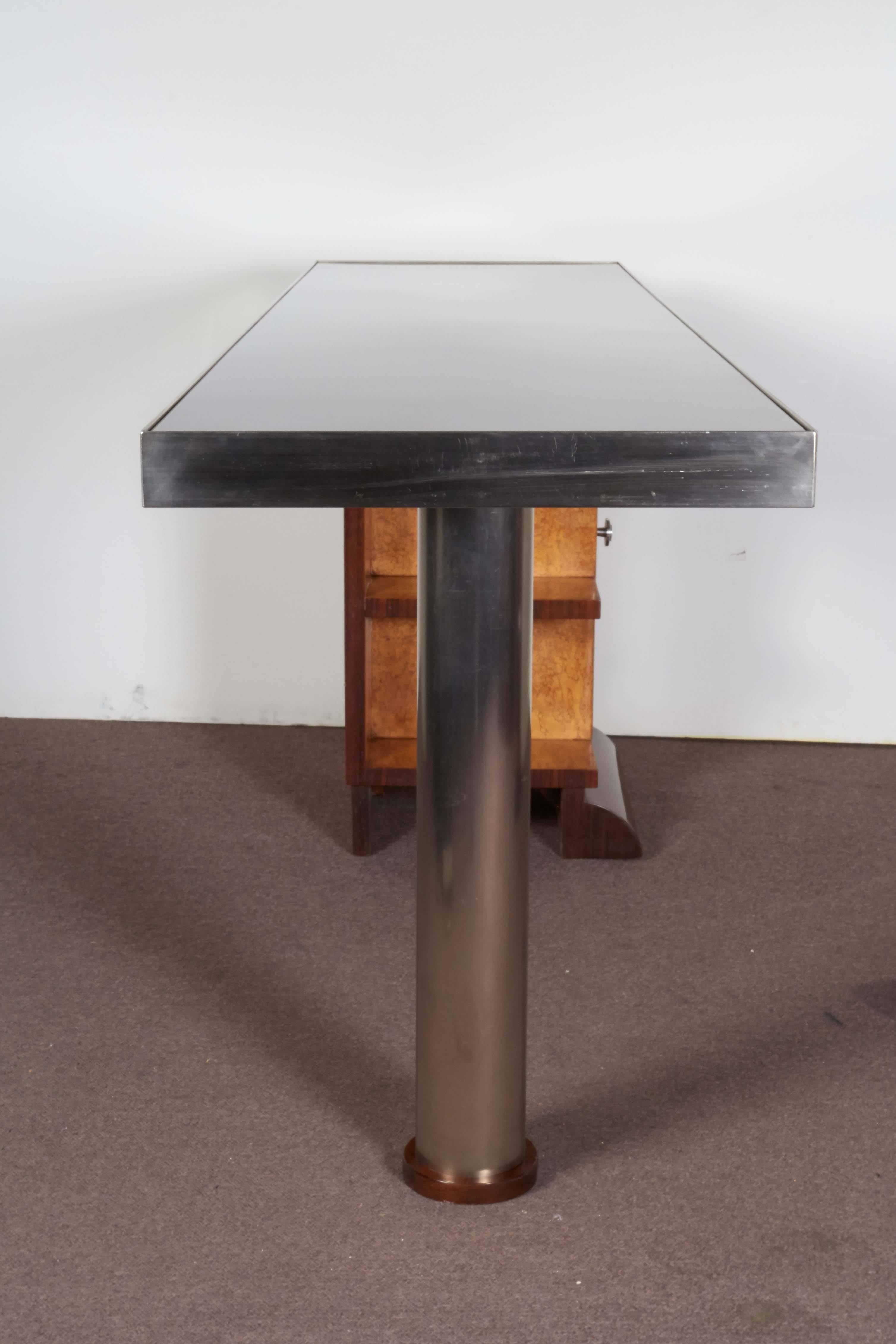 Schmaler modularer/ reversibler/ minimalistischer Schreibtisch in zweifarbigem Wood und Nickel im Angebot 1