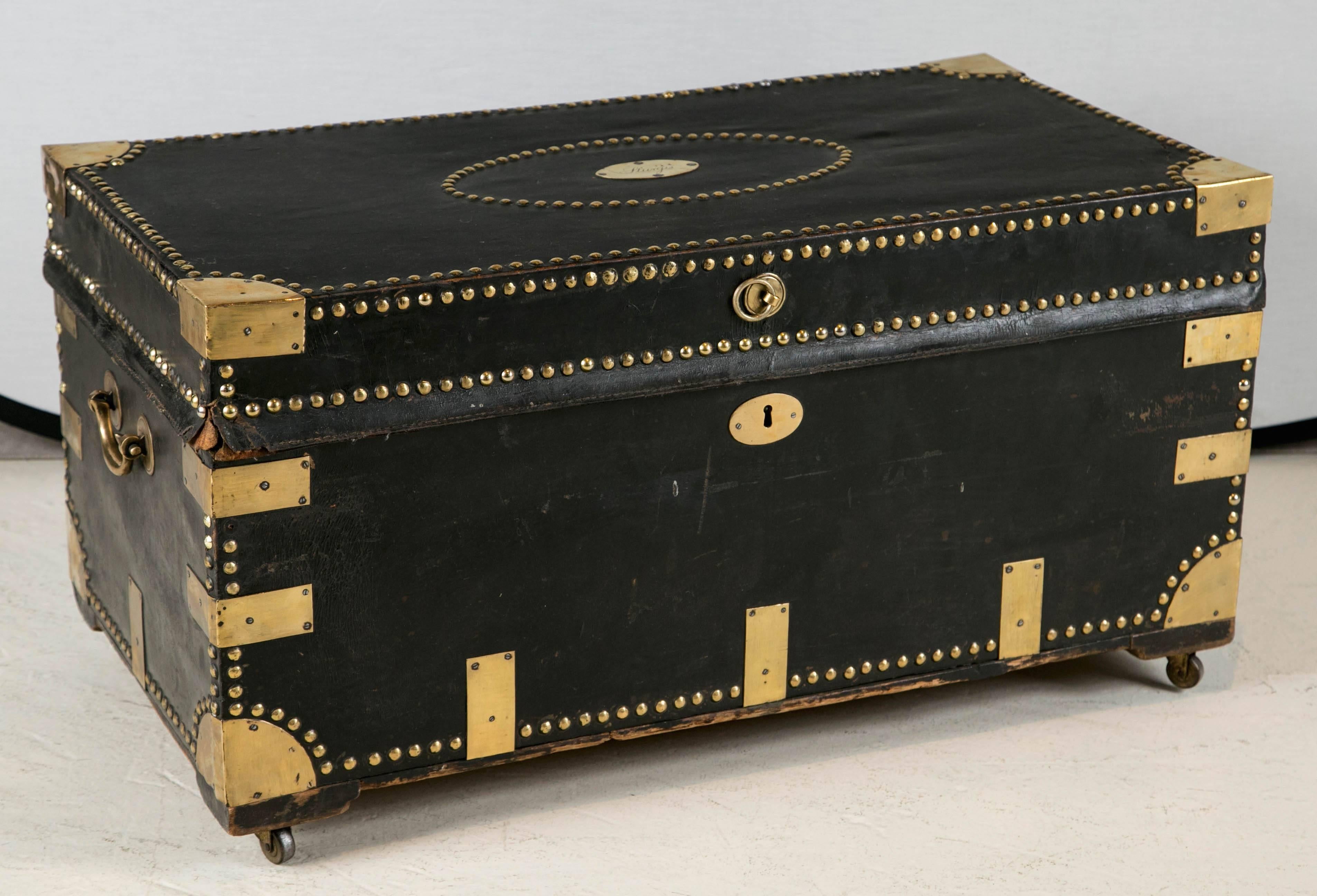Victorian Campaign Military Leather Trunk, circa 19th Century