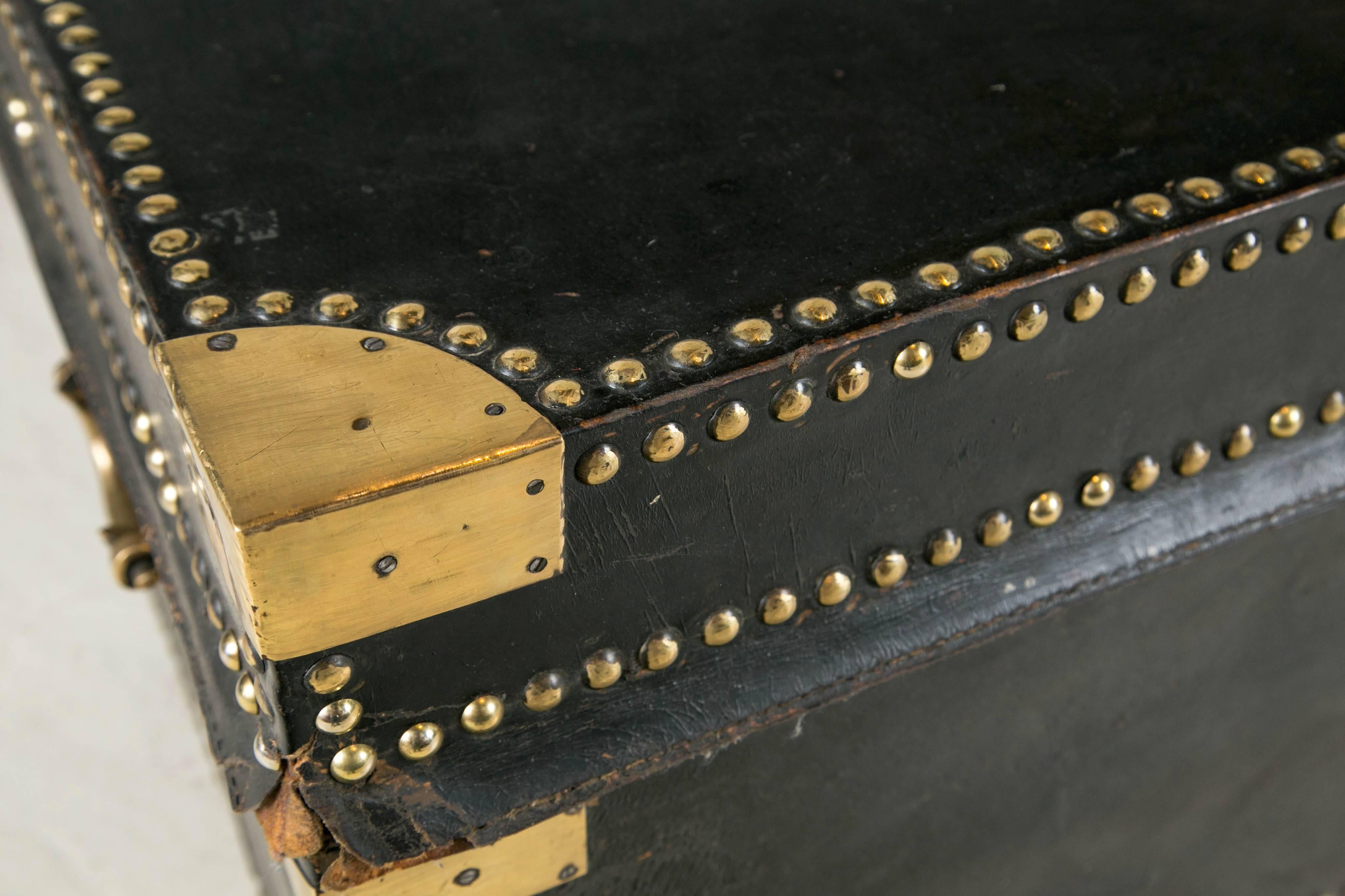 Brass Campaign Military Leather Trunk, circa 19th Century