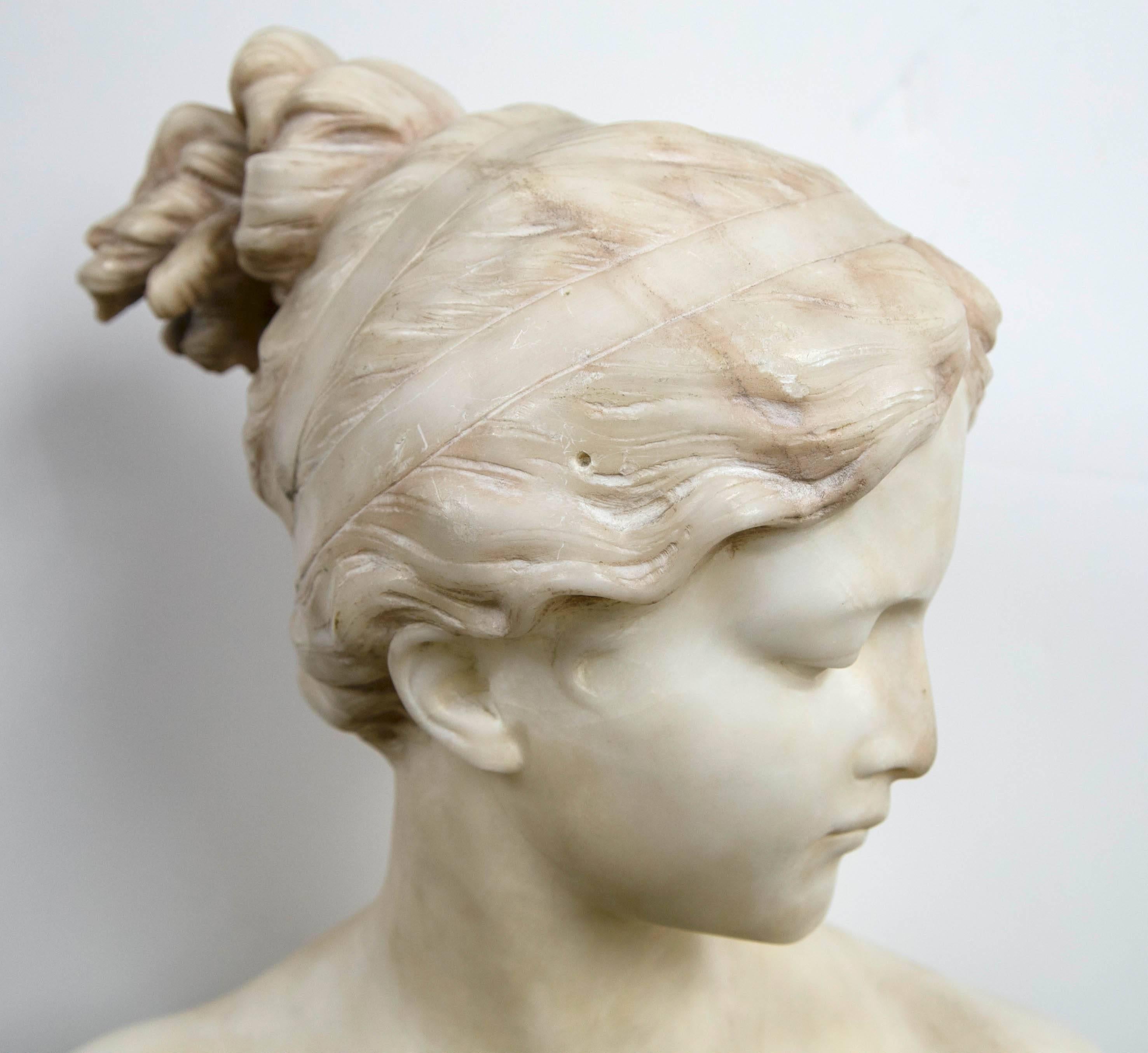 Hand-Carved Signed Marble Bust, Poesie