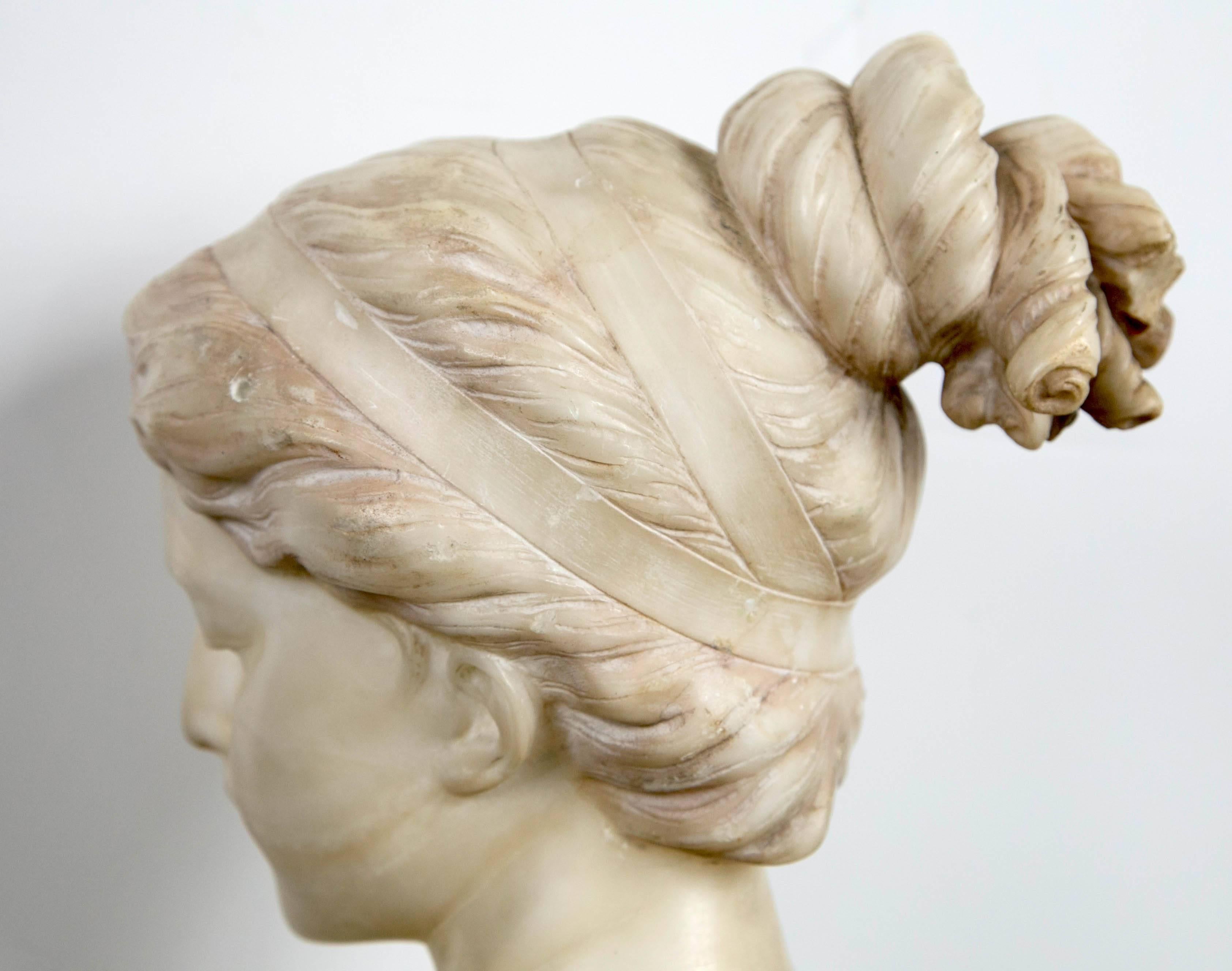 19th Century Signed Marble Bust, Poesie