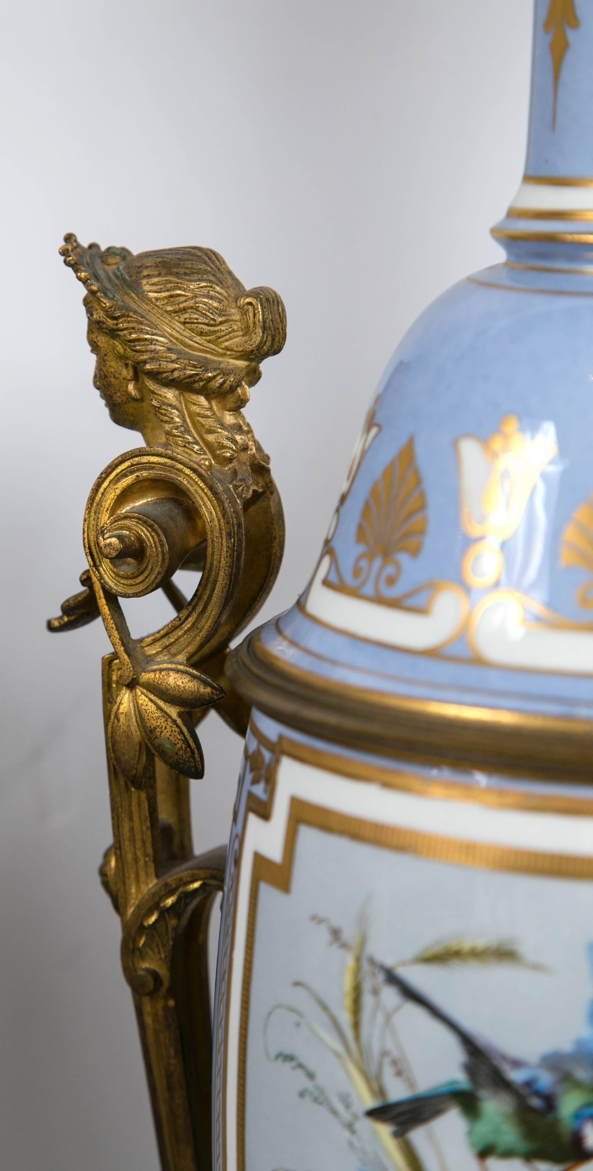Pair of French Victorian Bronze Mounted Porcelain Lamps In Good Condition For Sale In Woodbury, CT