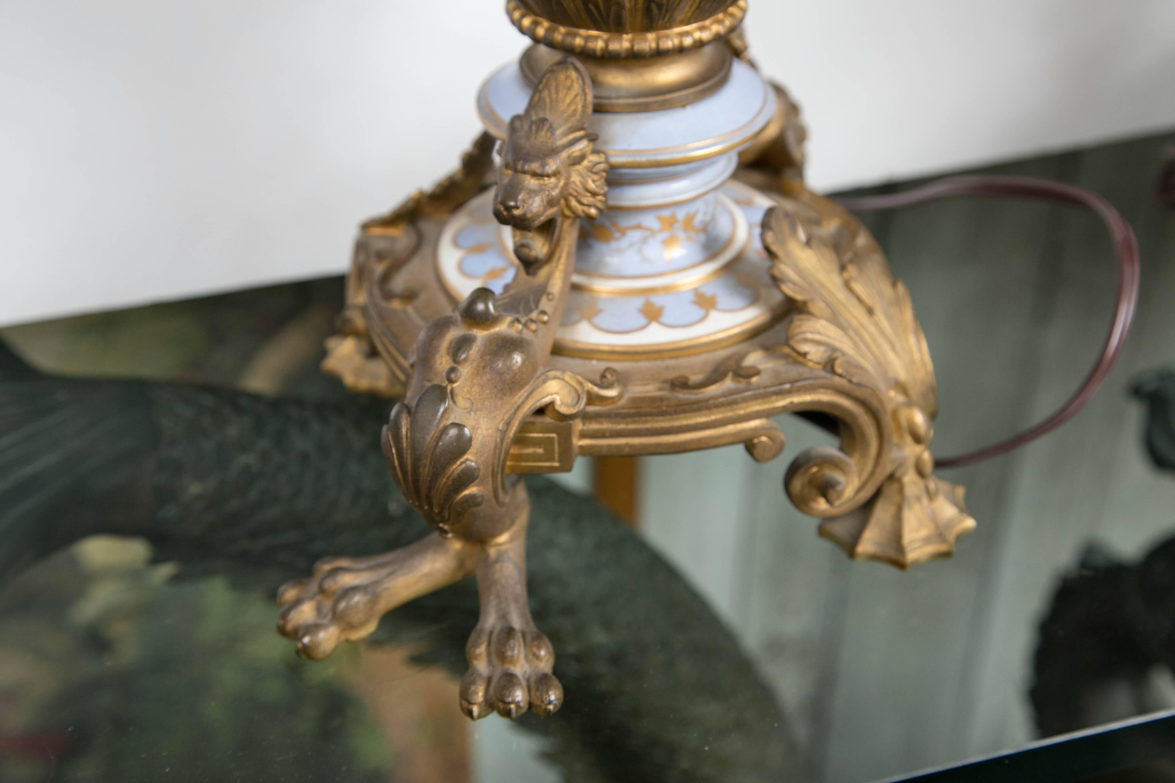 Pair of French Victorian Bronze Mounted Porcelain Lamps For Sale 1