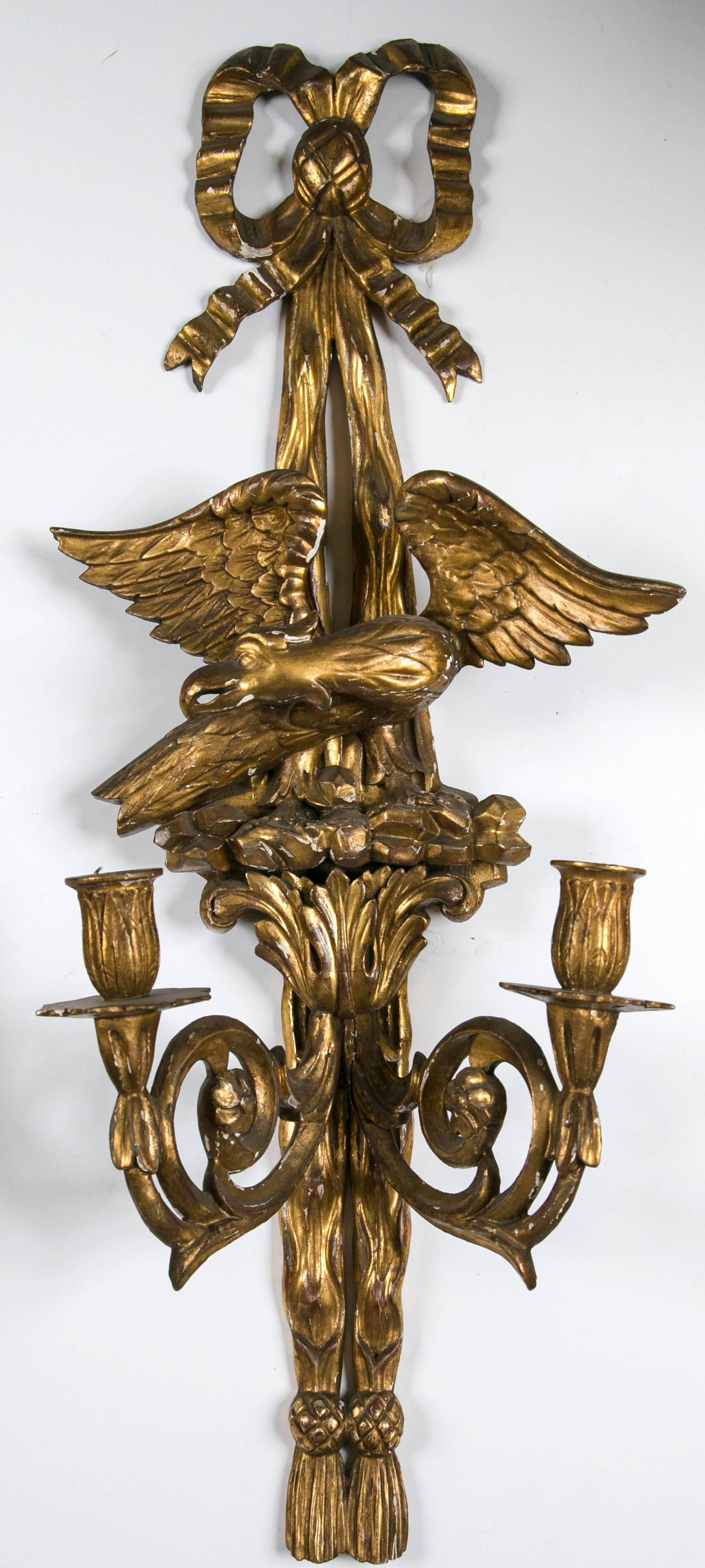 Pair of Giltwood Two Light Sconces In Good Condition For Sale In Woodbury, CT