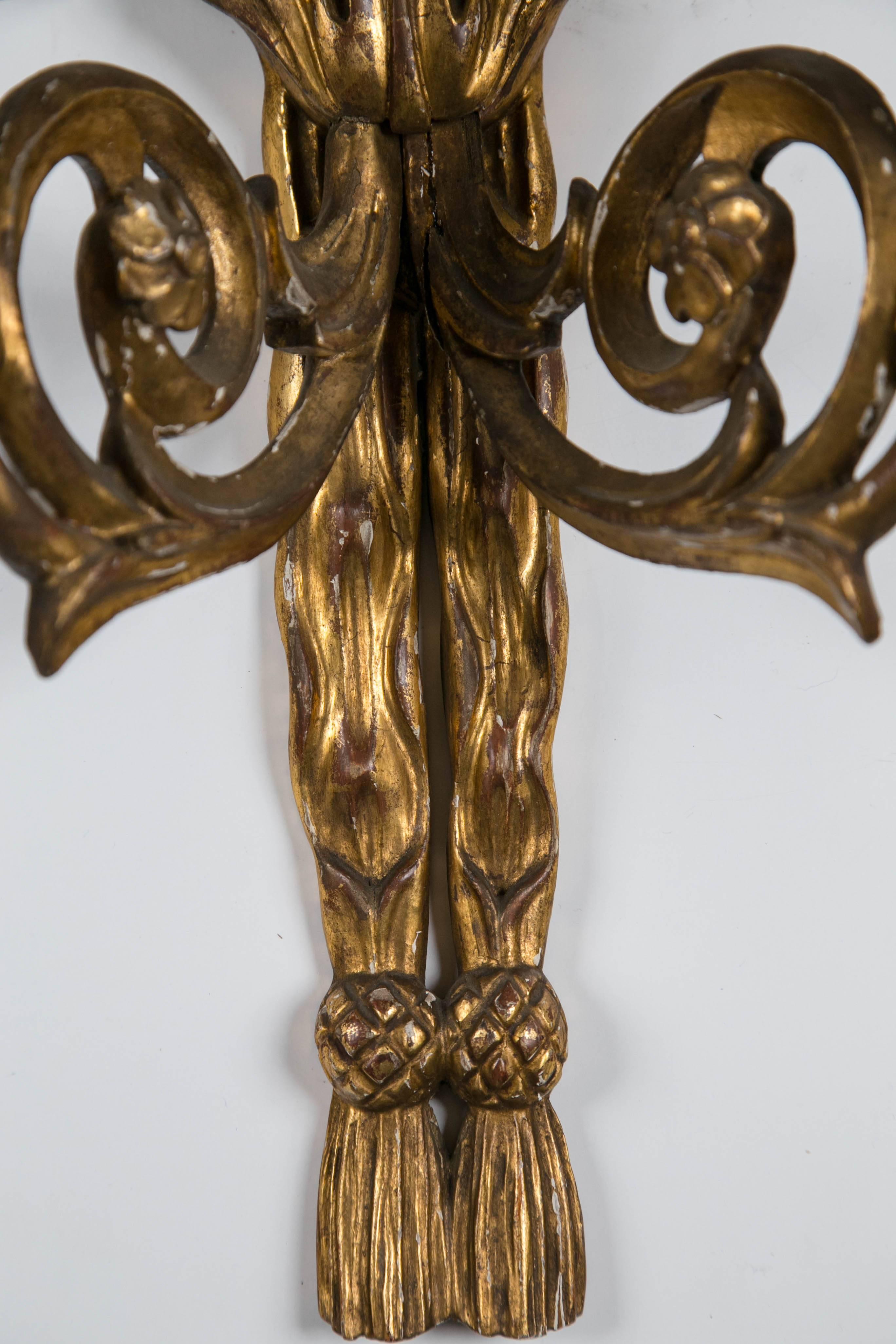 Pair of Giltwood Two Light Sconces For Sale 1