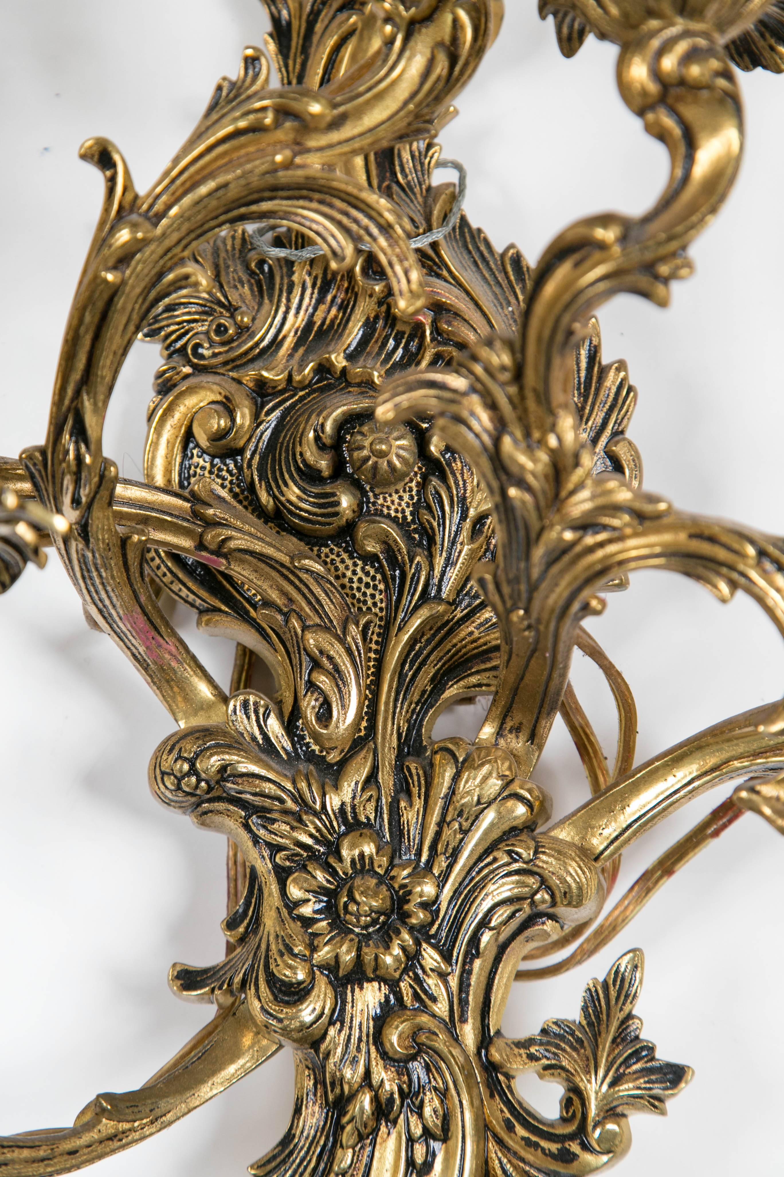 French Pair of Lacquered Bronze Seven-Light Sconces For Sale