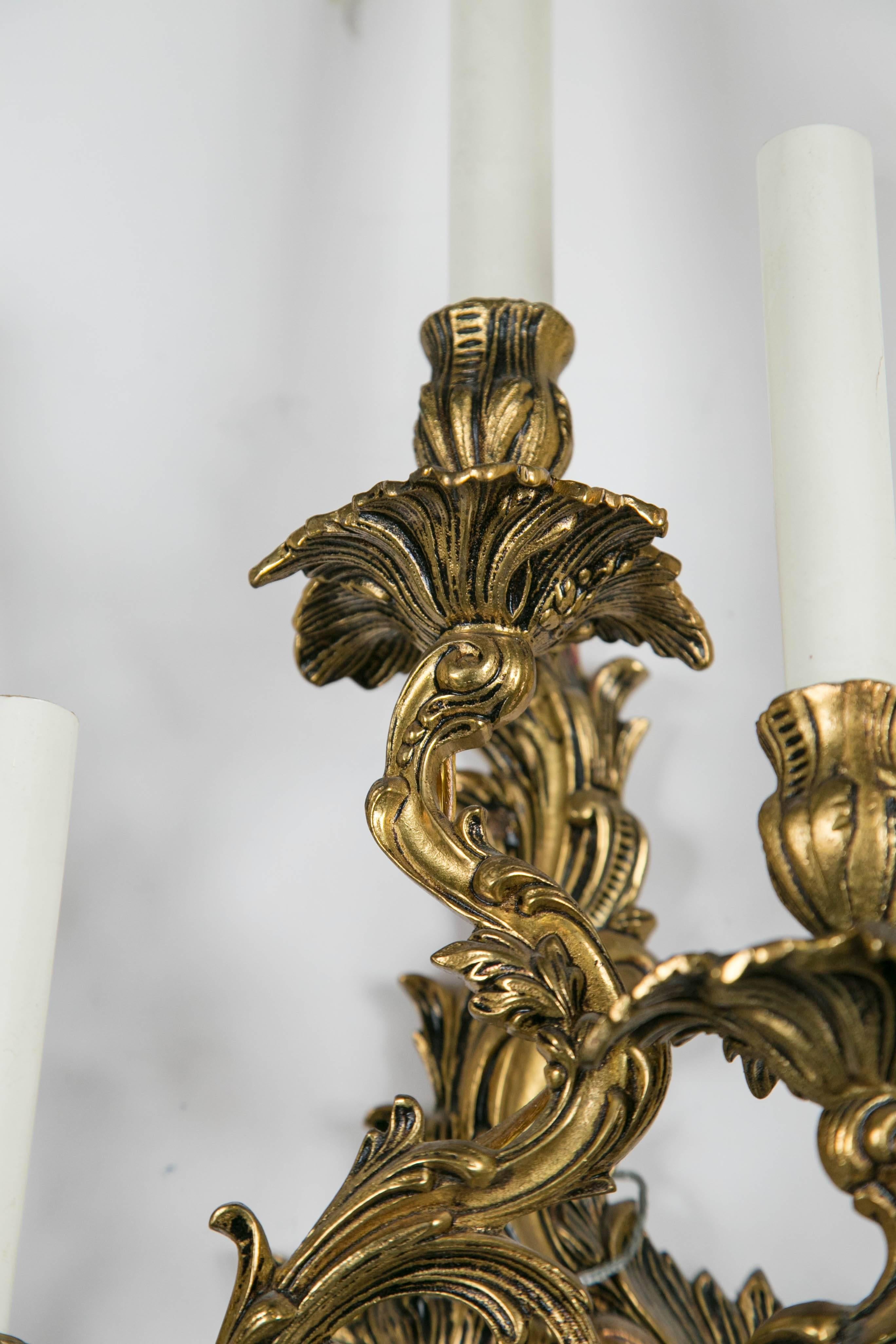 20th Century Pair of Lacquered Bronze Seven-Light Sconces For Sale