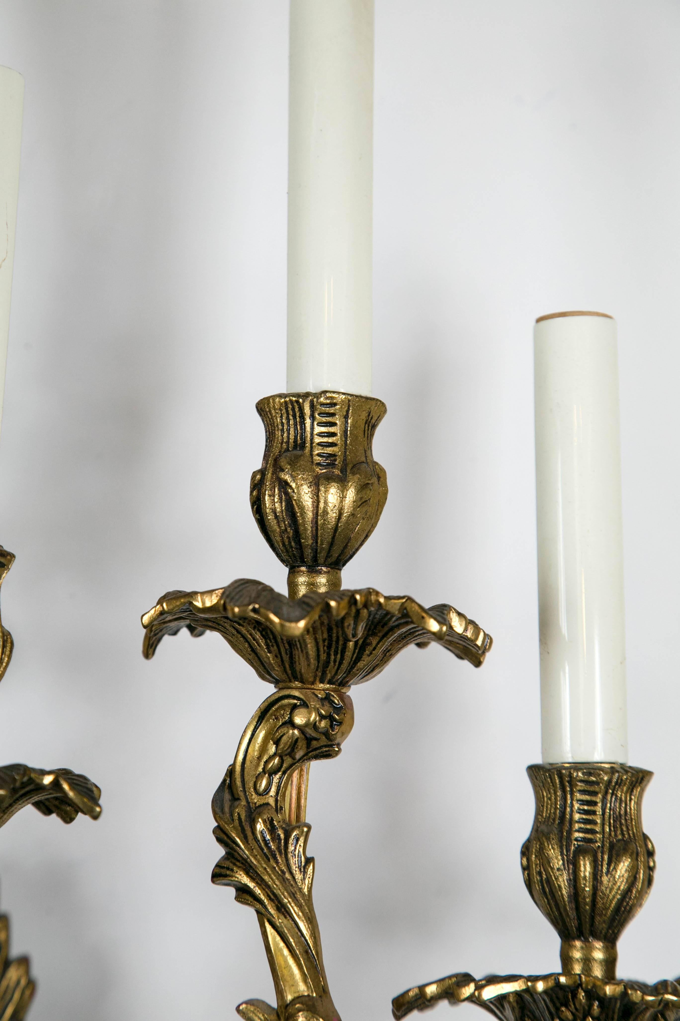Pair of Lacquered Bronze Seven-Light Sconces For Sale 1
