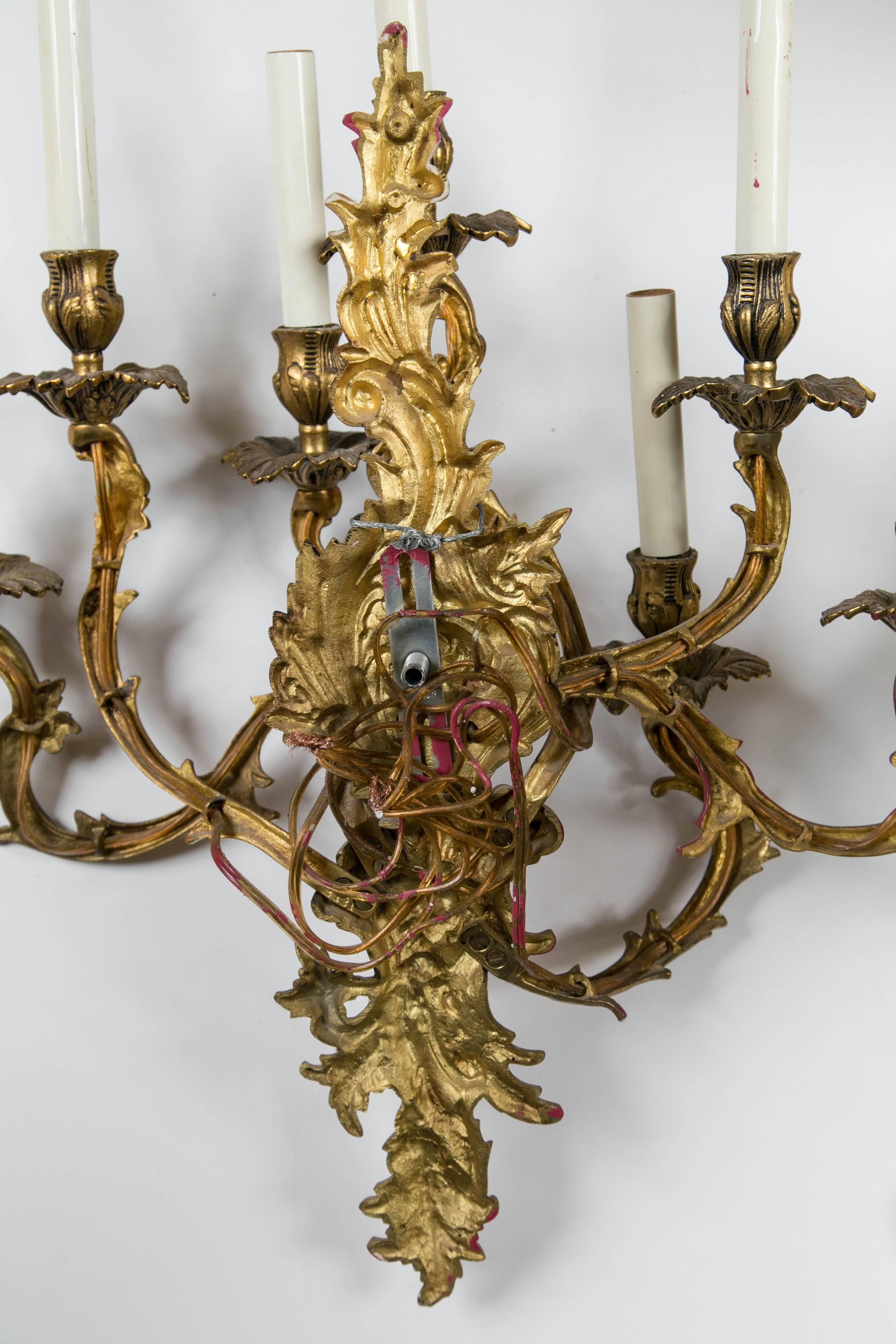 Pair of Lacquered Bronze Seven-Light Sconces For Sale 2