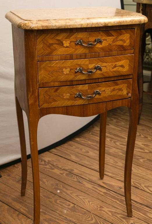 Pair of ThreeDrawer MarbleTop Bedside or End Tables at 1stdibs