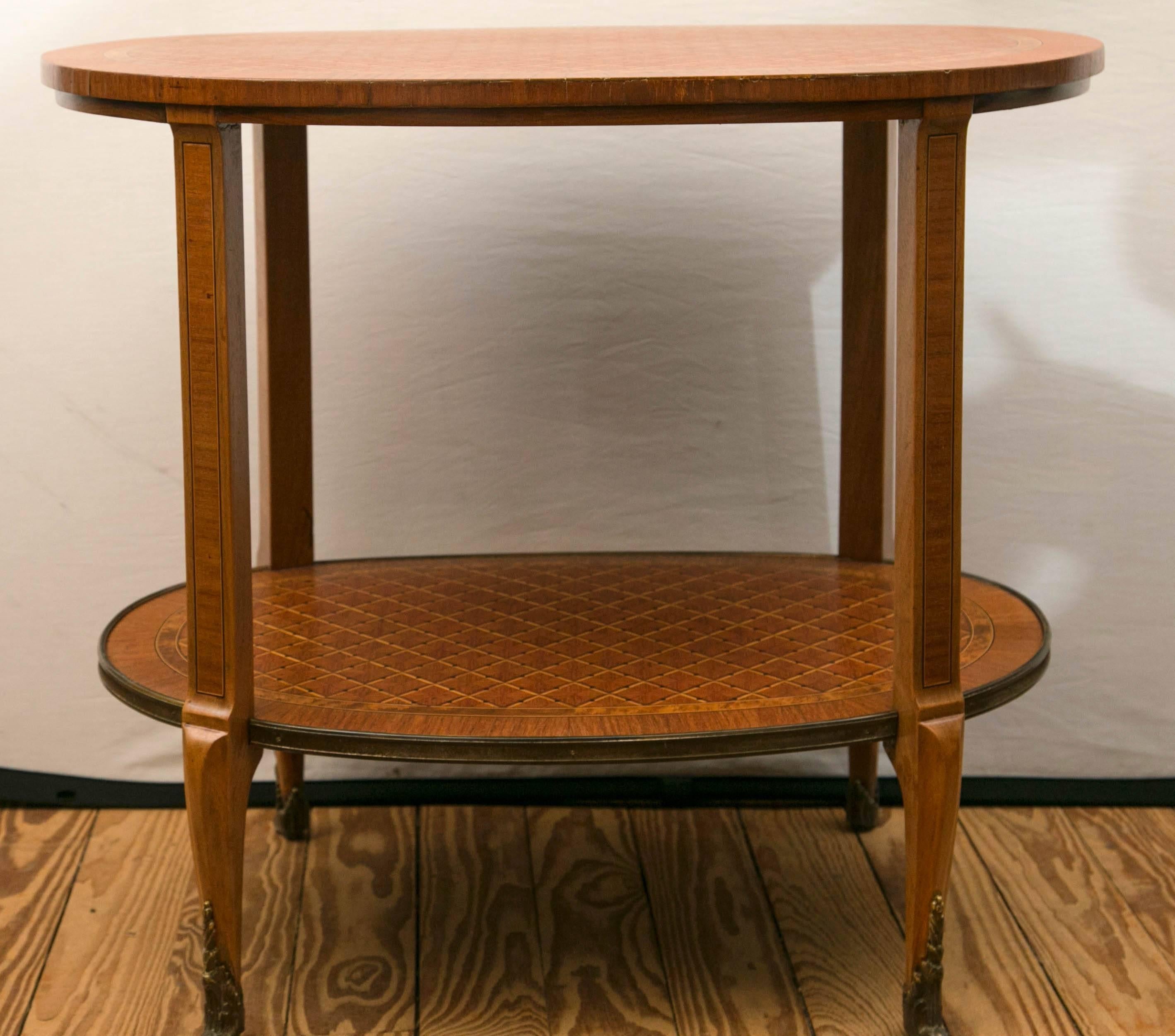 Louis XVI Two-Tier Parquetry Side or End Table For Sale