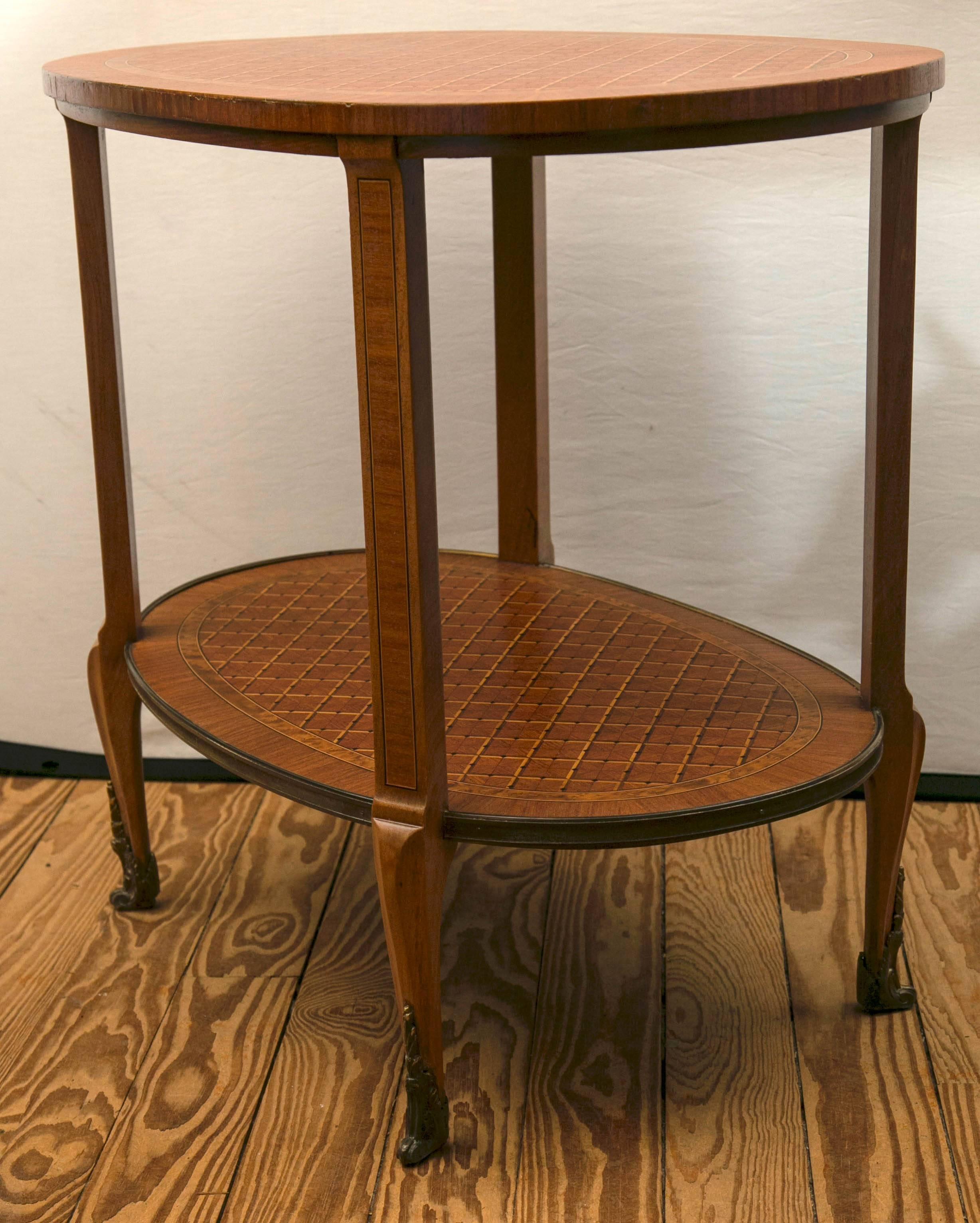 Two-Tier Parquetry Side or End Table For Sale 2