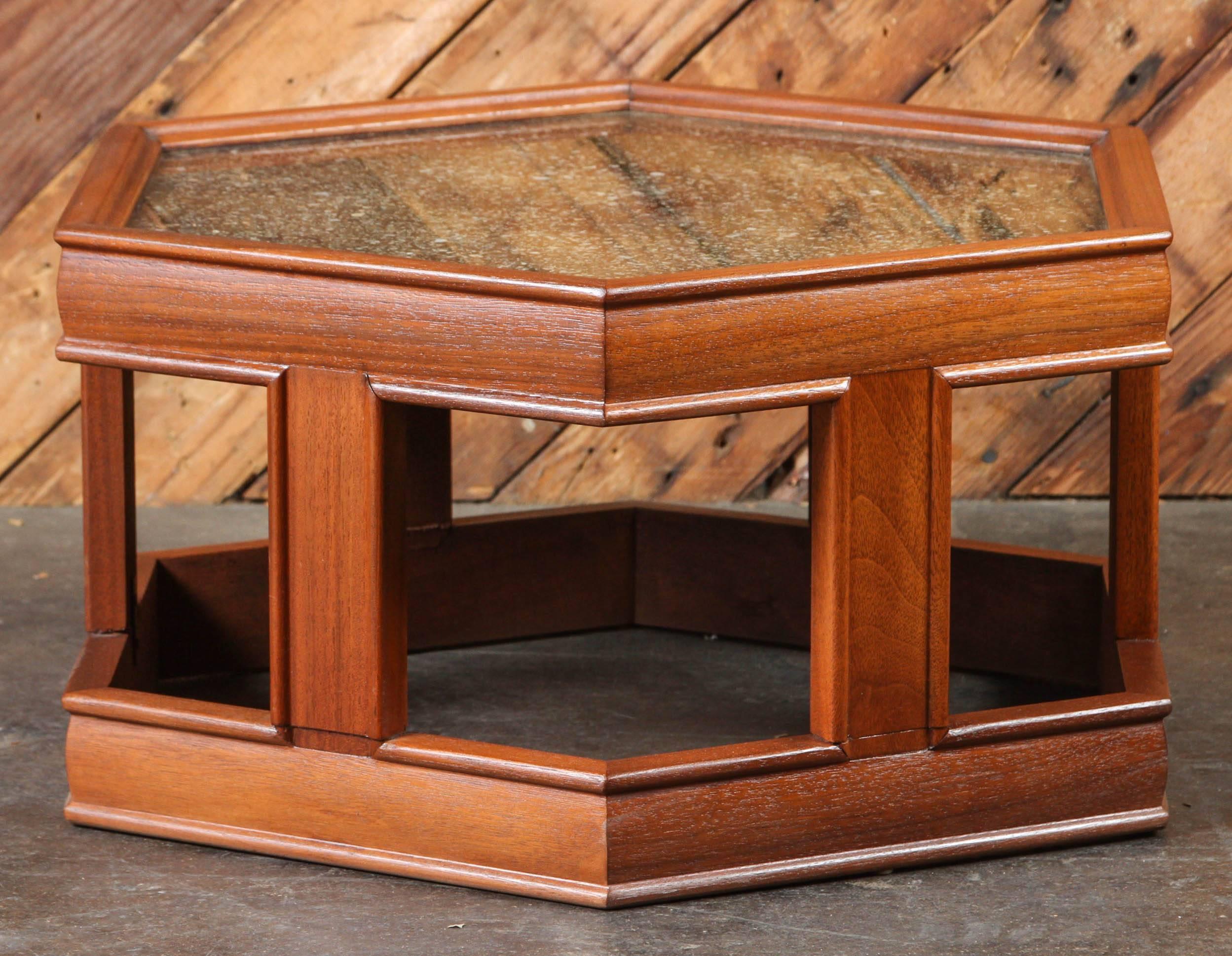 Mid-Century Modern John Keal for Brown Saltman Hexagon End Table, Rare Extra Low Version For Sale