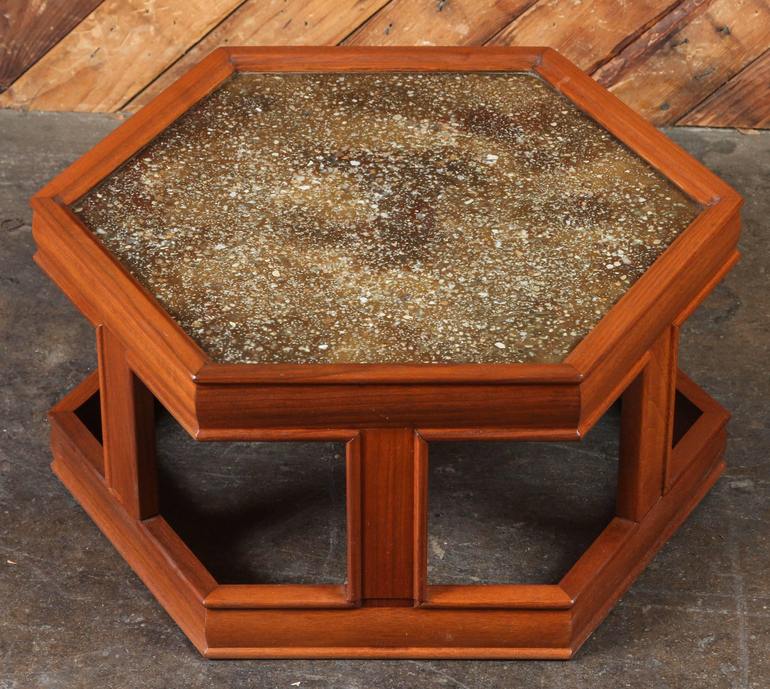 John Keal for Brown Saltman Hexagon End Table, Rare Extra Low Version In Good Condition For Sale In santa monica, CA