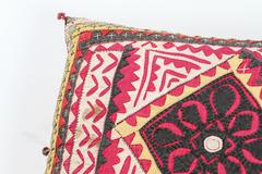 Indian Applique Pillow in Red, Black, Yellow, Turquoise Blue and White