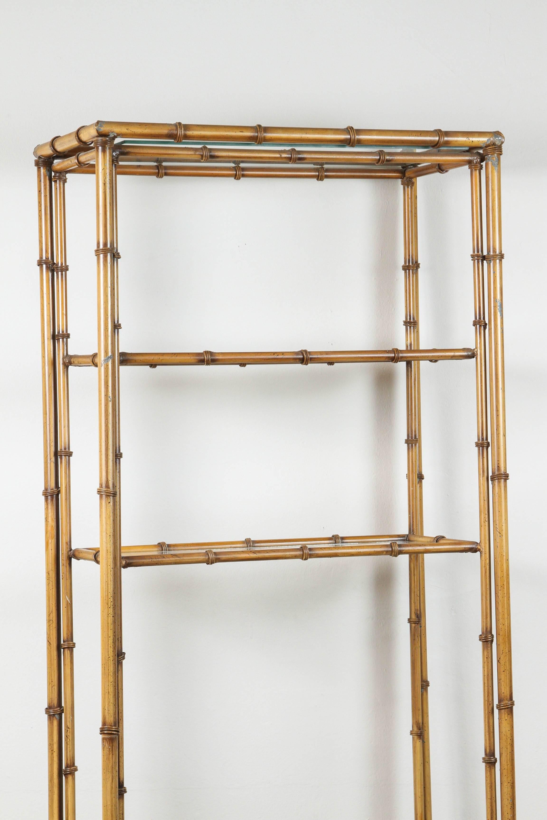 American Faux Bamboo Etagere Yellow Bamboo Color For Sale