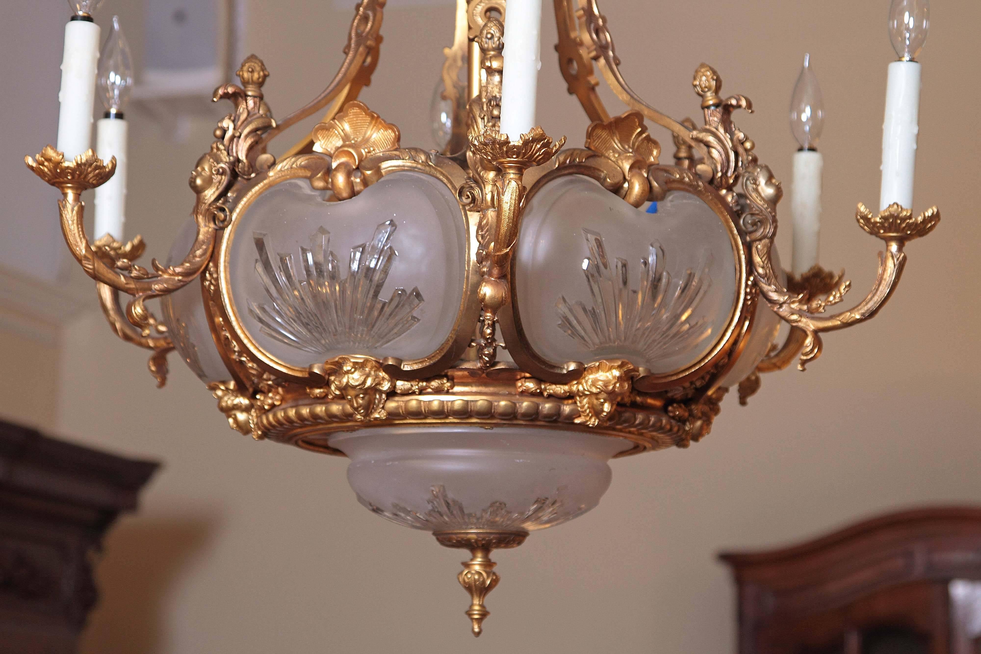 19th Century French Louis Philippe Gilt Bronze and Crystal Chandelier In Excellent Condition In Dallas, TX