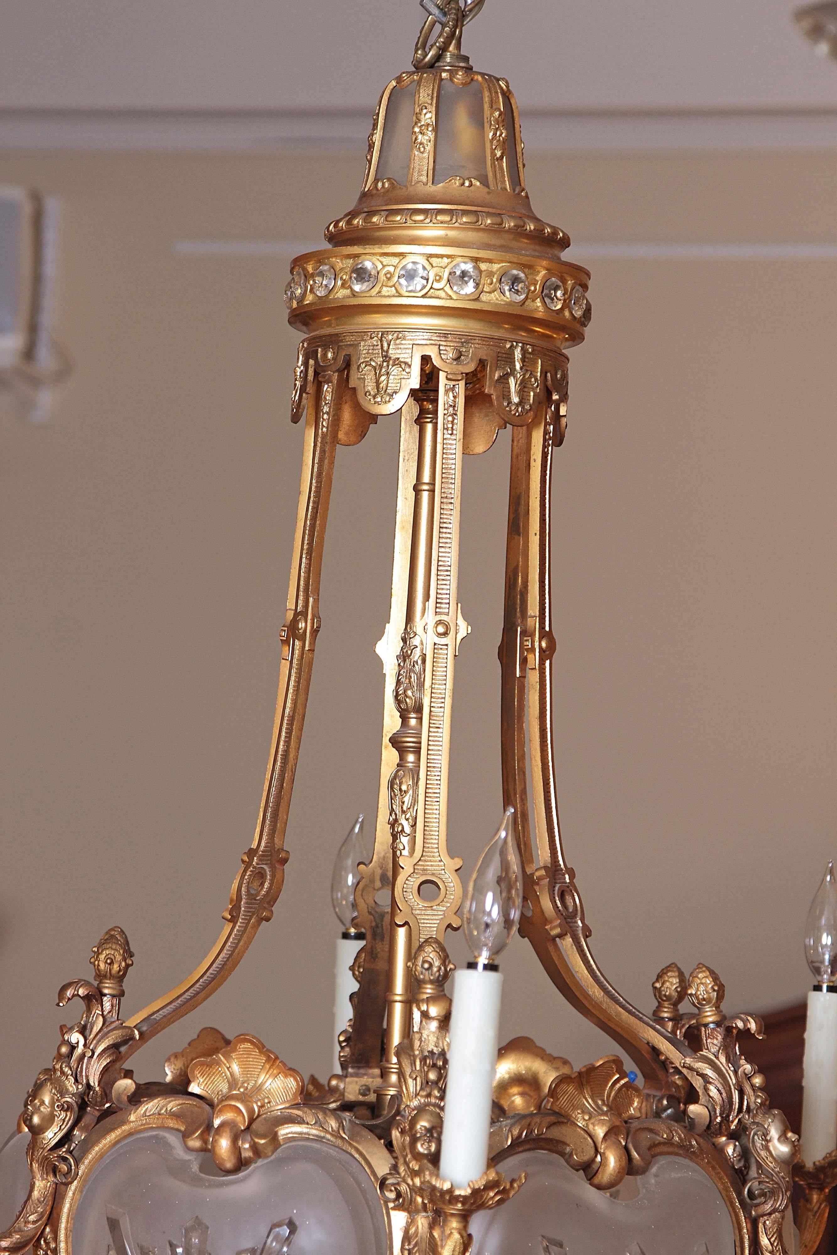 19th Century French Louis Philippe Gilt Bronze and Crystal Chandelier 1