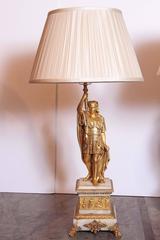 19th Century Gilt Bronze and Alabaster Based Empire Classical Figural Lamps