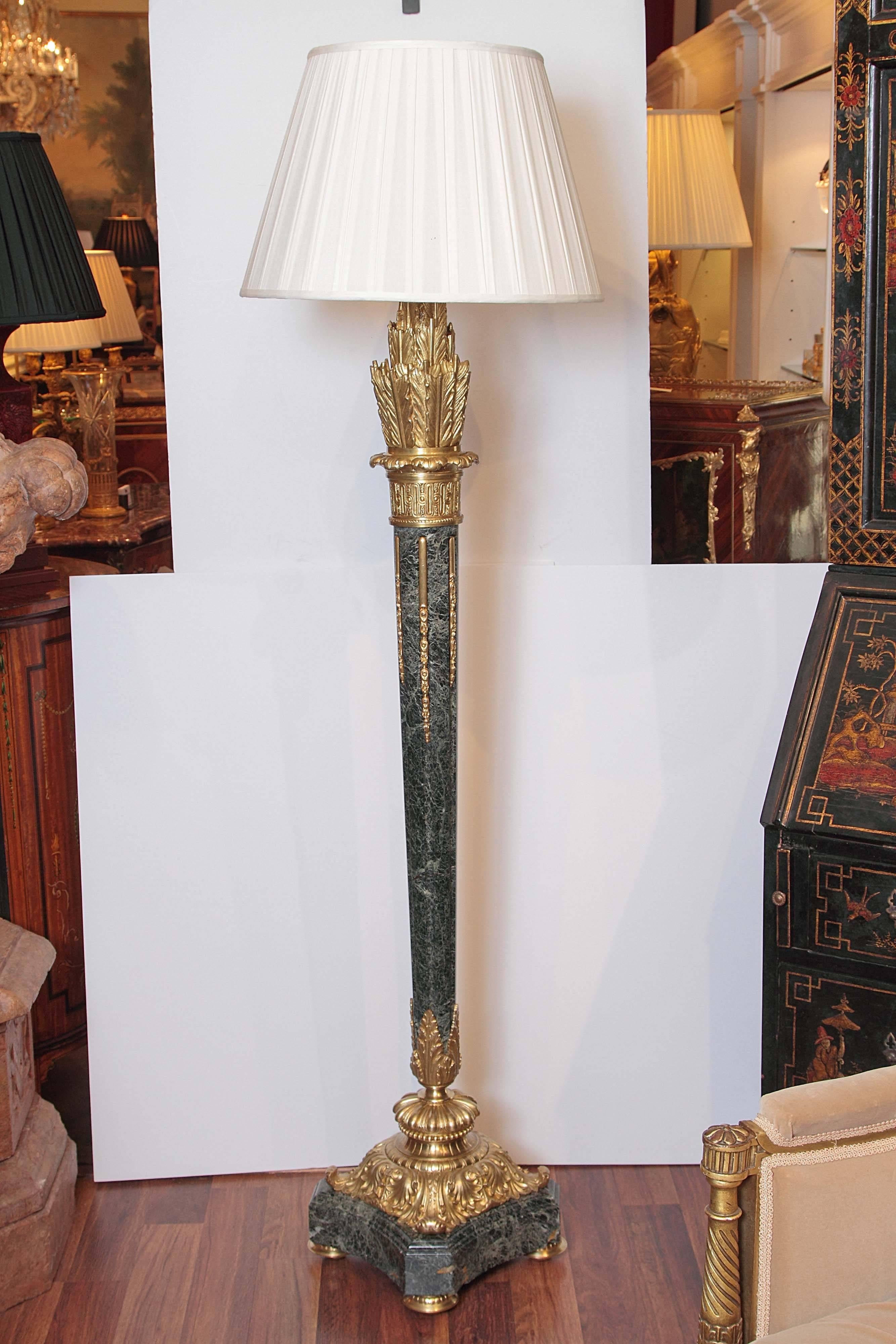 19th century very fine French Empire marble and gilt bronze floor lamp. Linke quality.