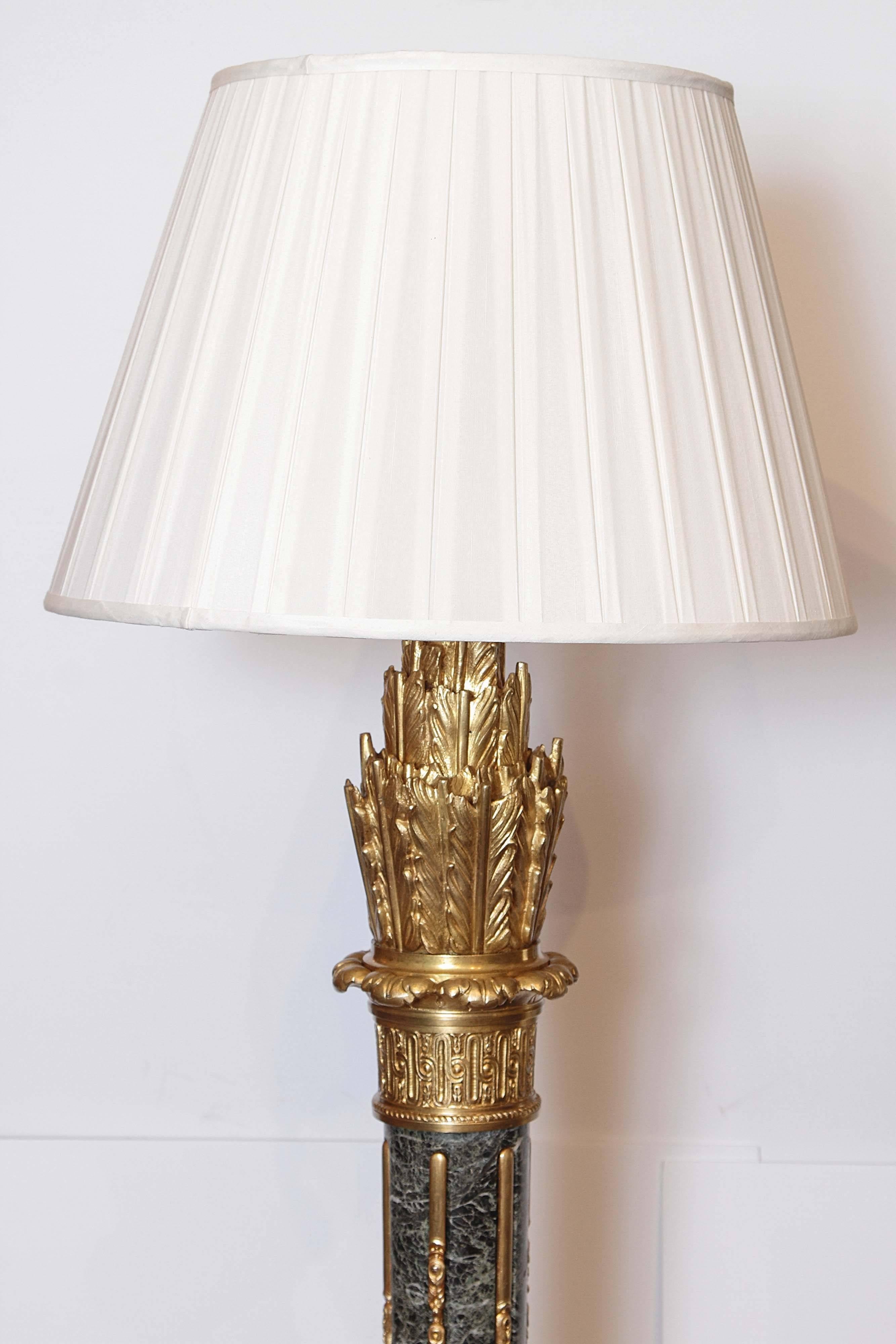 French 19th Century Empire Marble and Gilt Bronze Floor Lamp