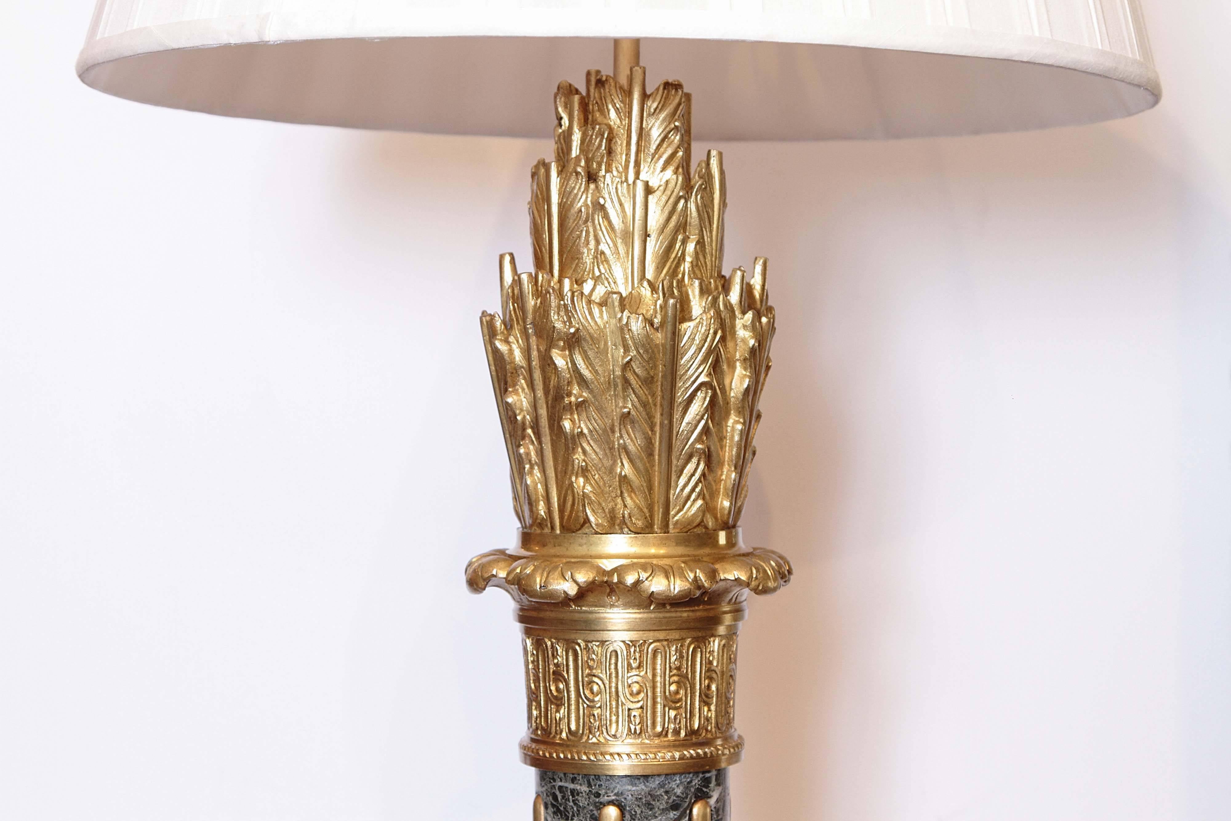 19th Century Empire Marble and Gilt Bronze Floor Lamp In Excellent Condition In Dallas, TX
