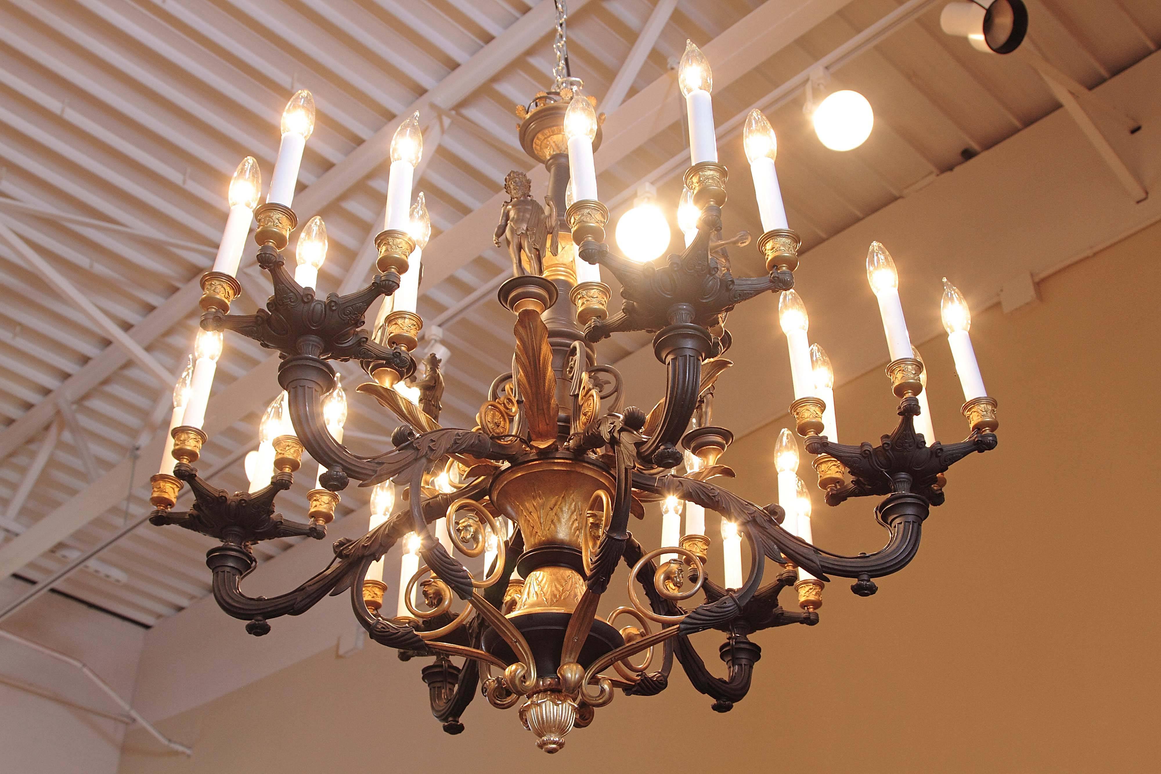 French 19th Century Empire Classical Bronze and Gilt Bronze Chandelier