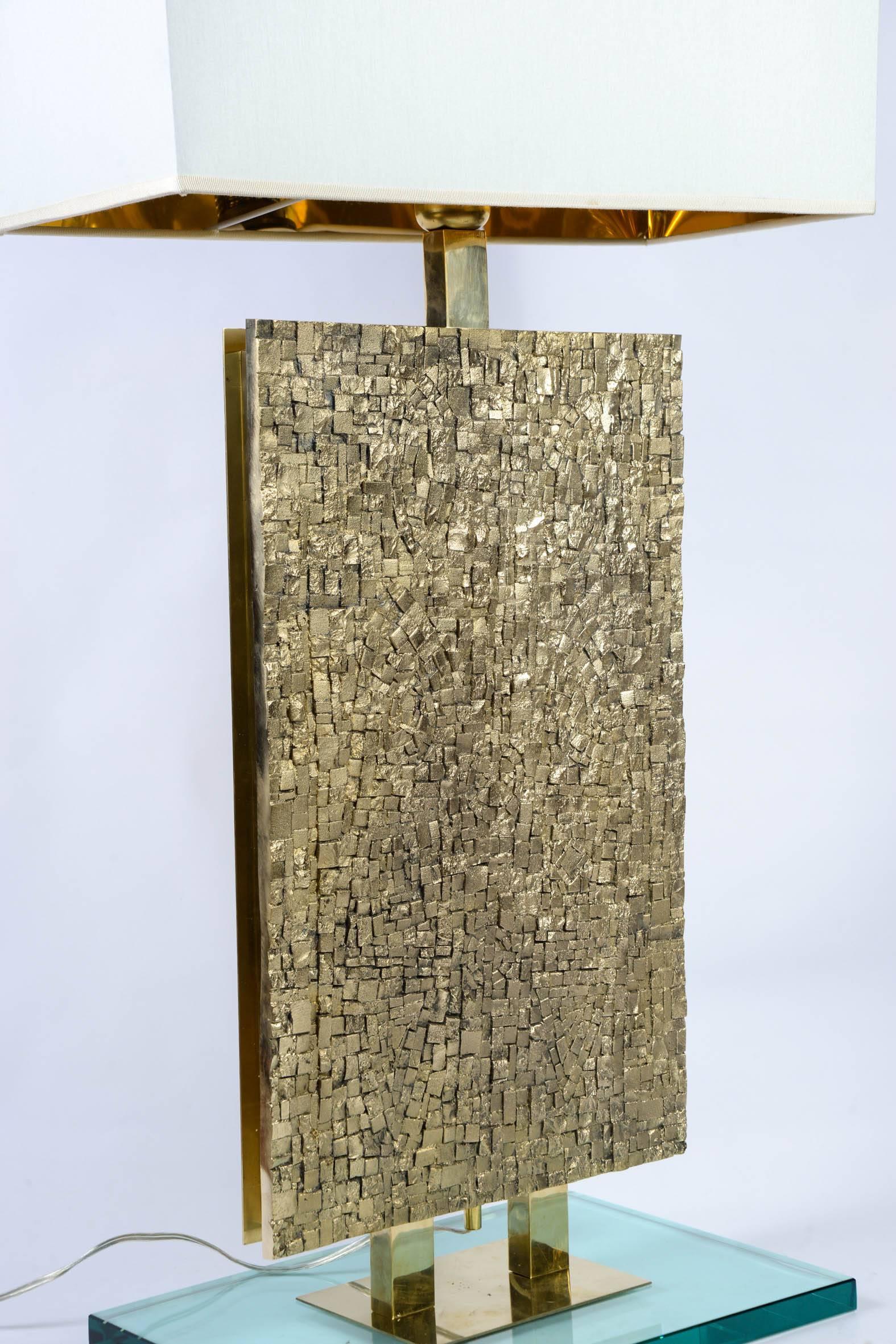 Cast Tall Bronze, Brass and Glass Table Lamps