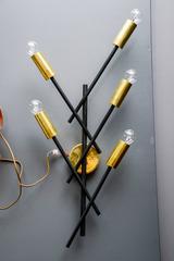Set of Six Black and Brass Wall Sconces