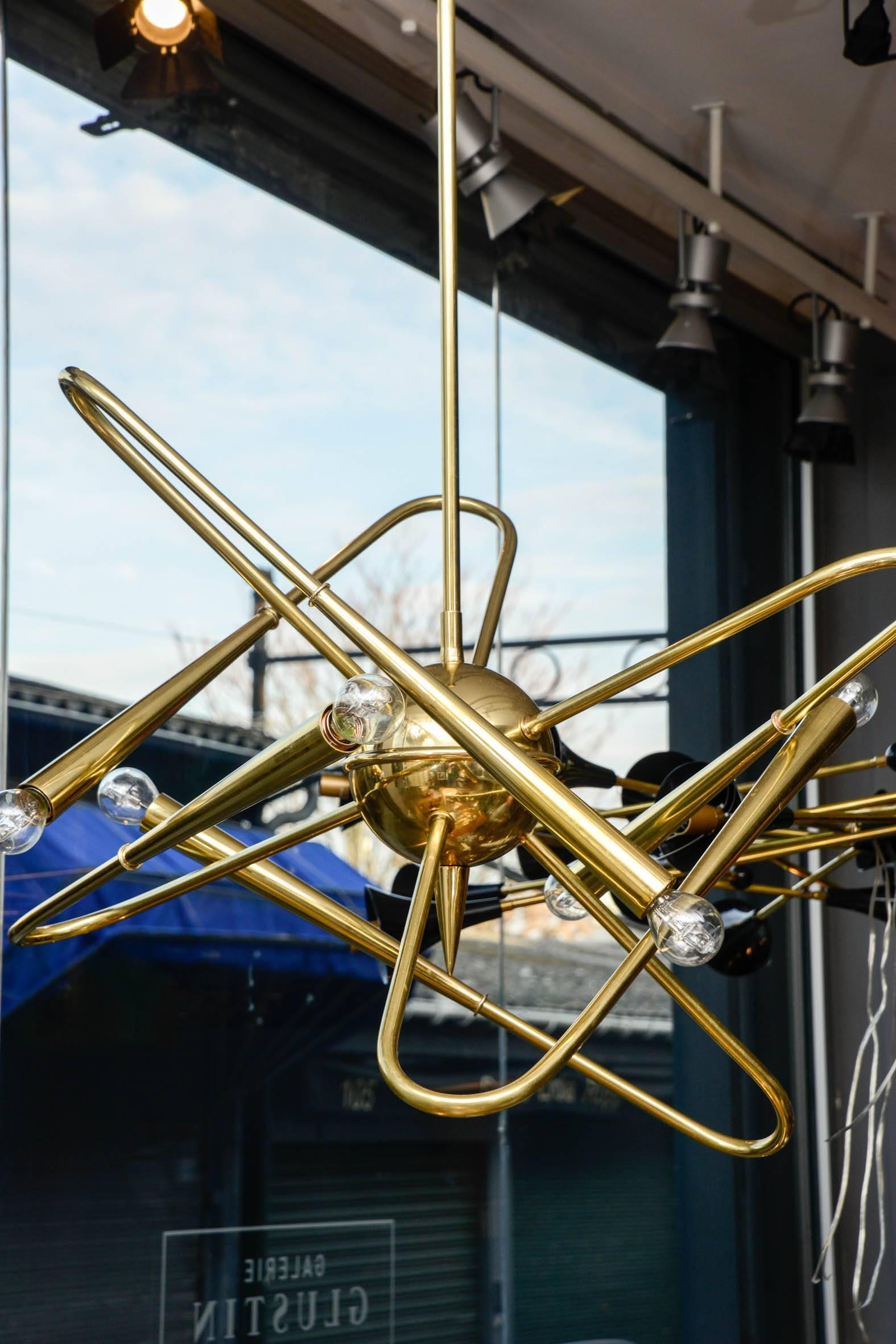 Italian Unusual Brass Sputnik Chandelier