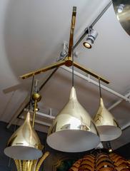 Pair of Large Three Brass Shades Suspensions