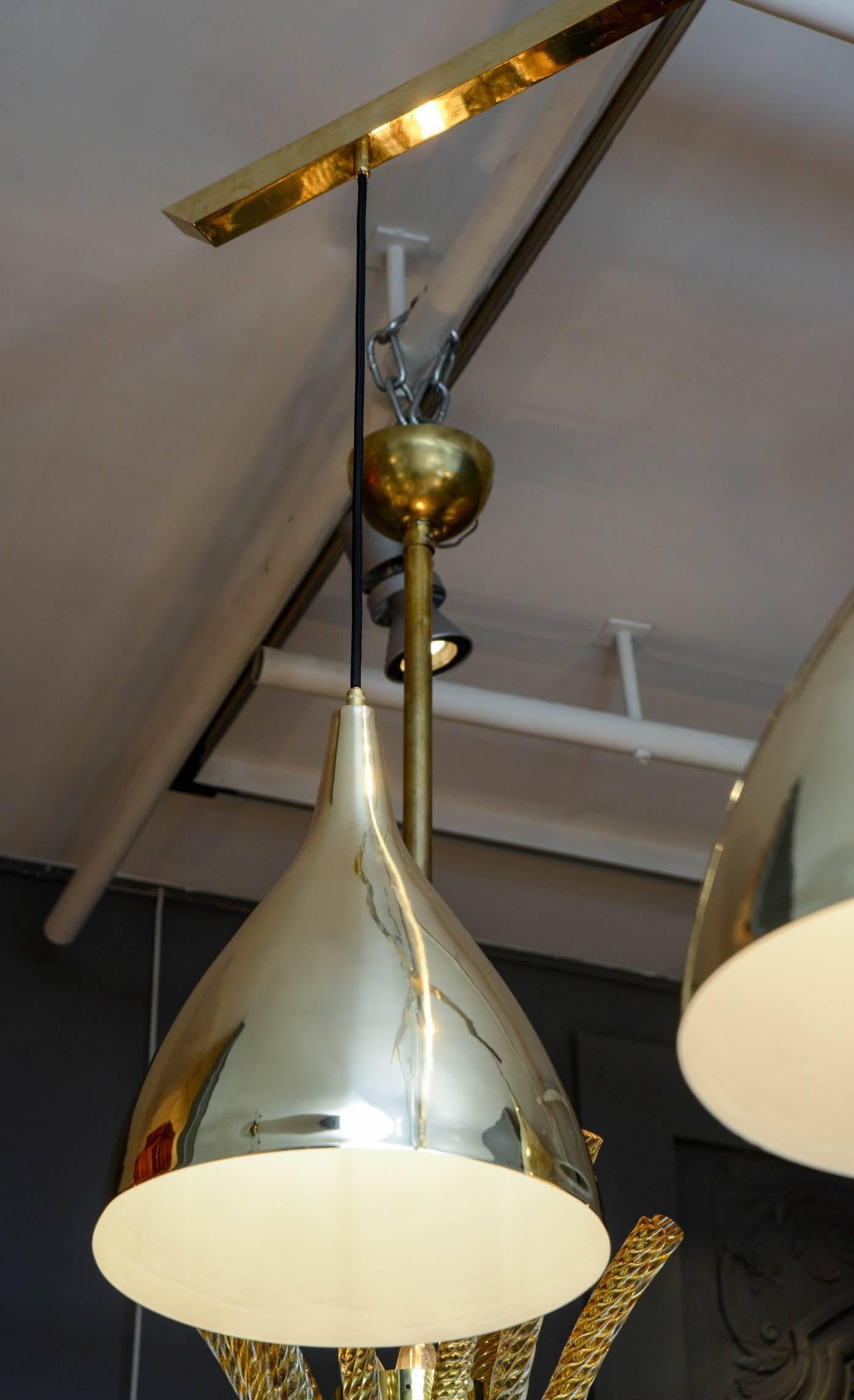 Pair of Large Three Brass Shades Suspensions In Excellent Condition For Sale In Saint-Ouen, IDF