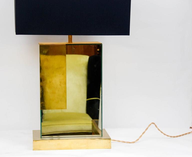 Pair of 1970s Brass and Mirror Lamps For Sale at 1stDibs