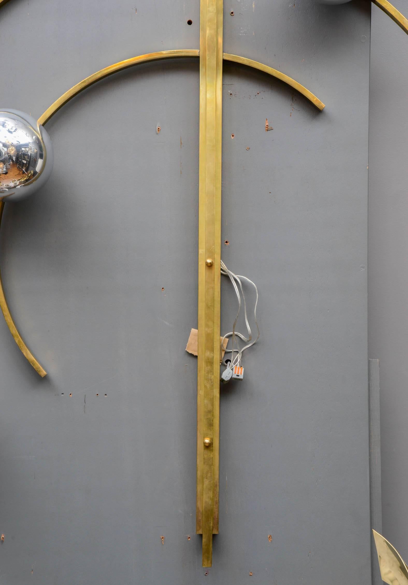 Italian Set of Six Original Brass and Murano Glass Globes Brass Wall Sconces