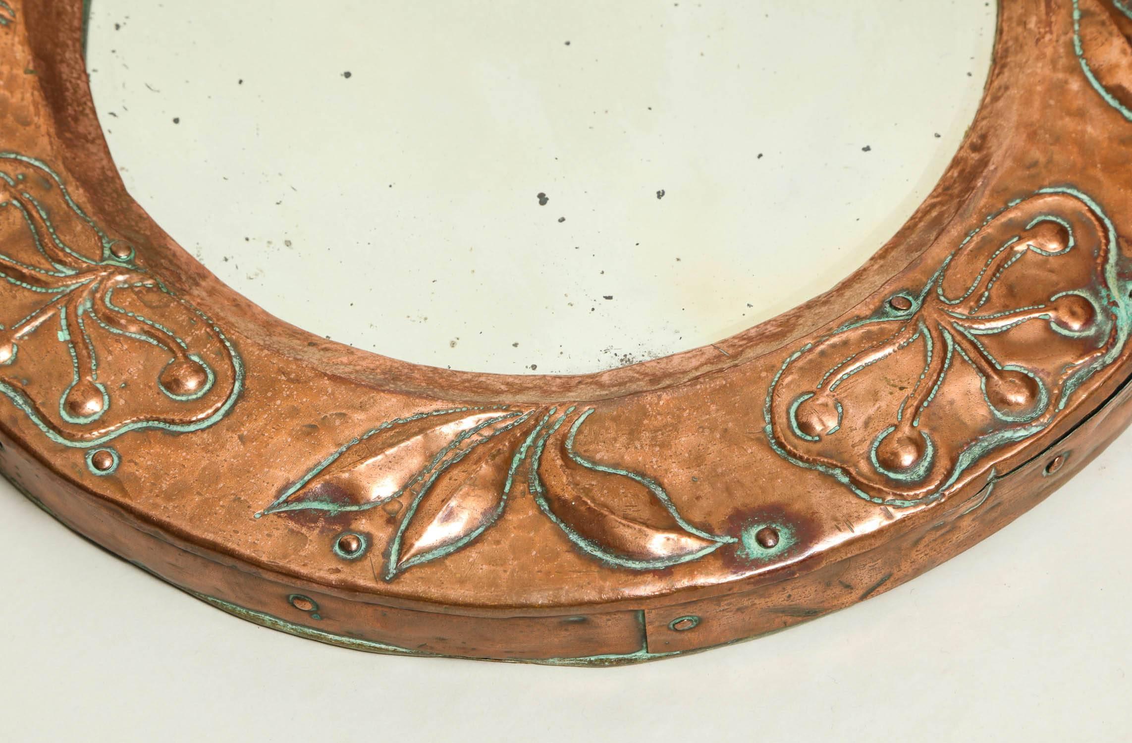 English Diminutive Round Copper Mirror For Sale