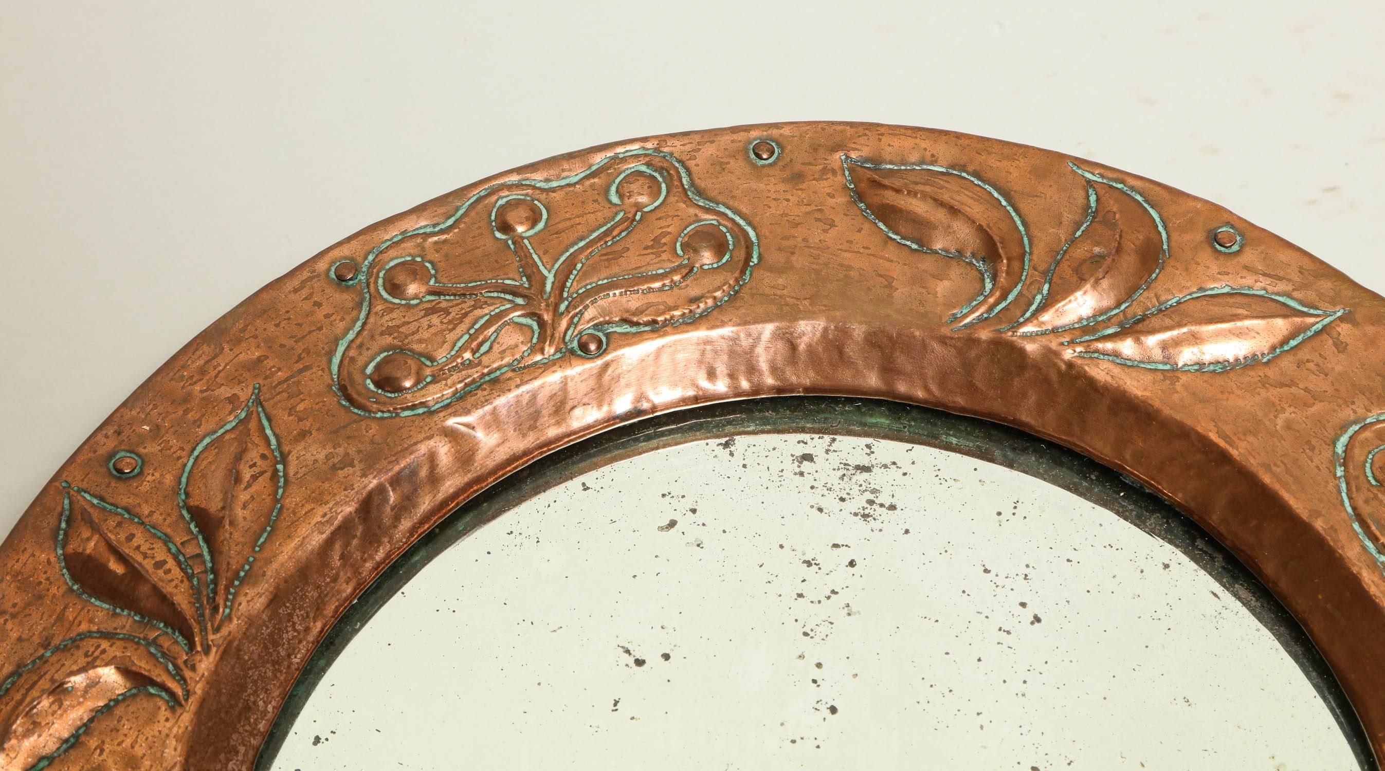 19th Century Diminutive Round Copper Mirror For Sale