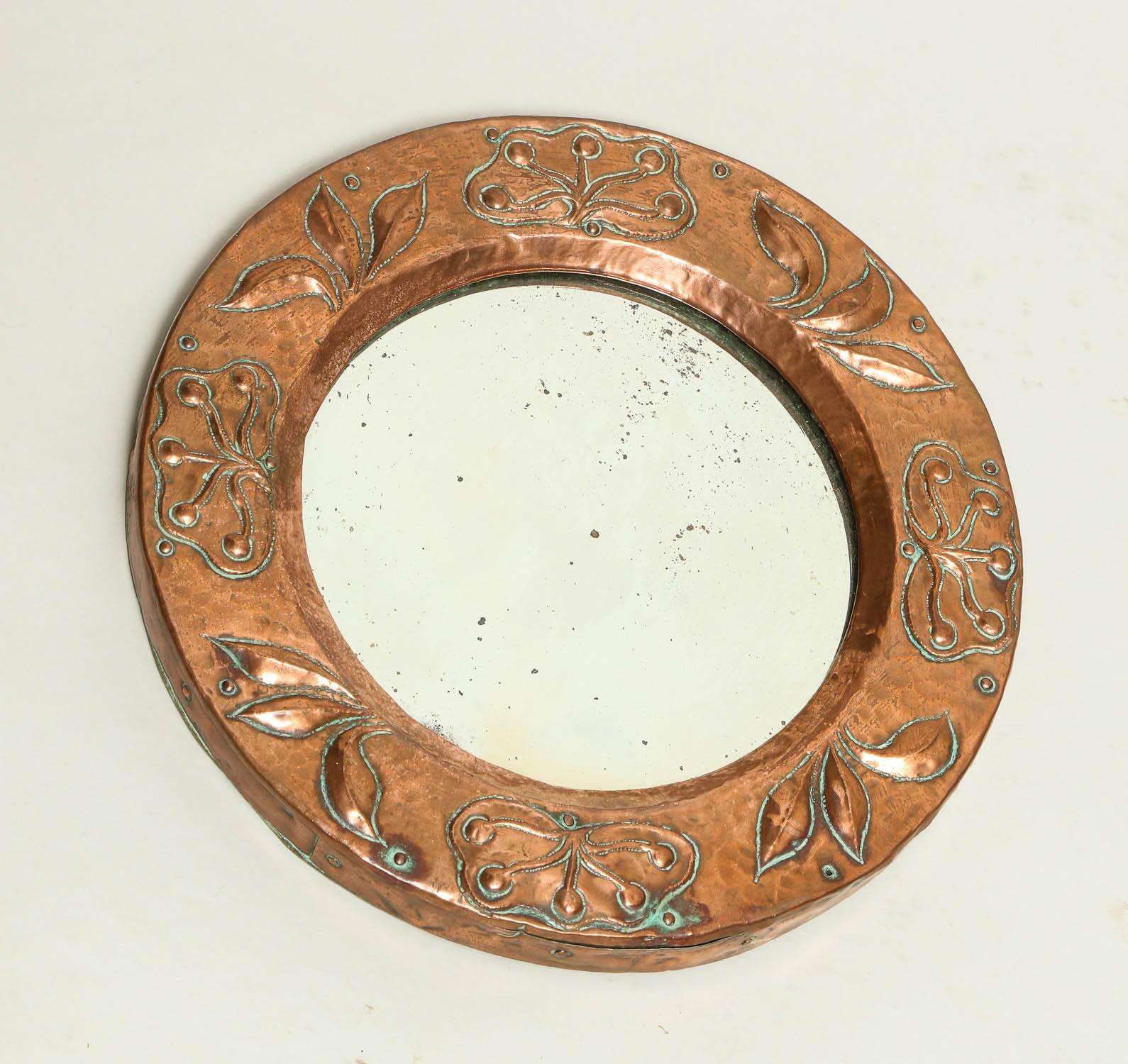 Diminutive Round Copper Mirror For Sale 1