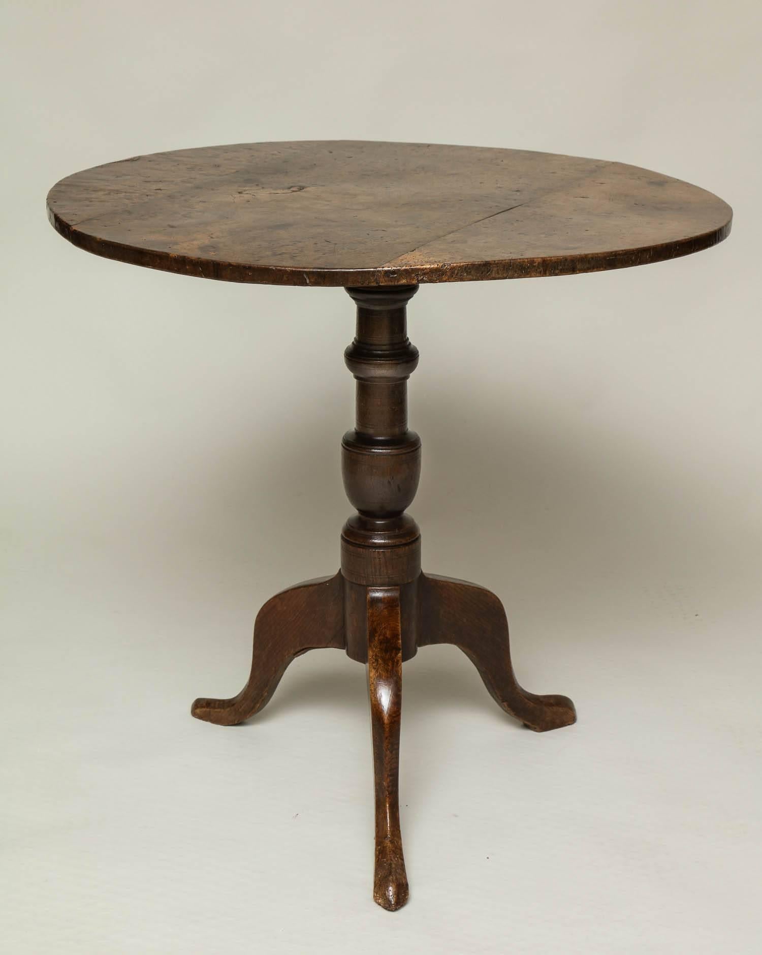 English George II Burr Oak Tripod Table
