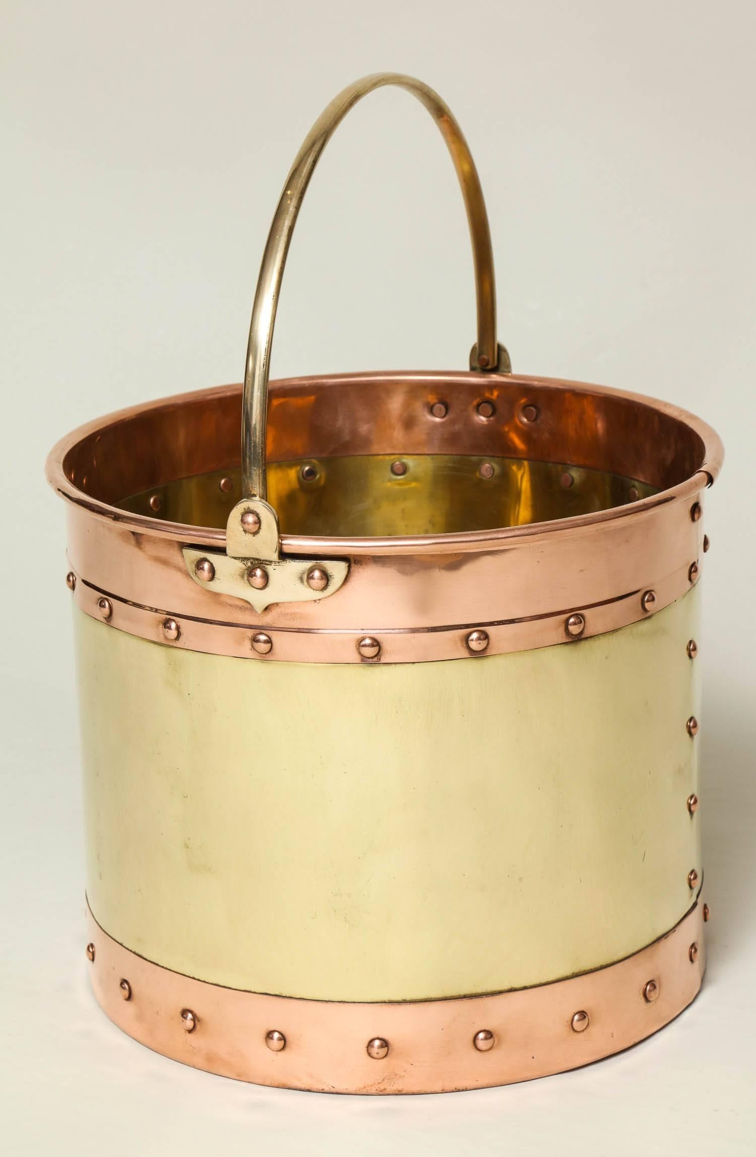 Mixed Metal Kindling Bucket In Excellent Condition In Greenwich, CT