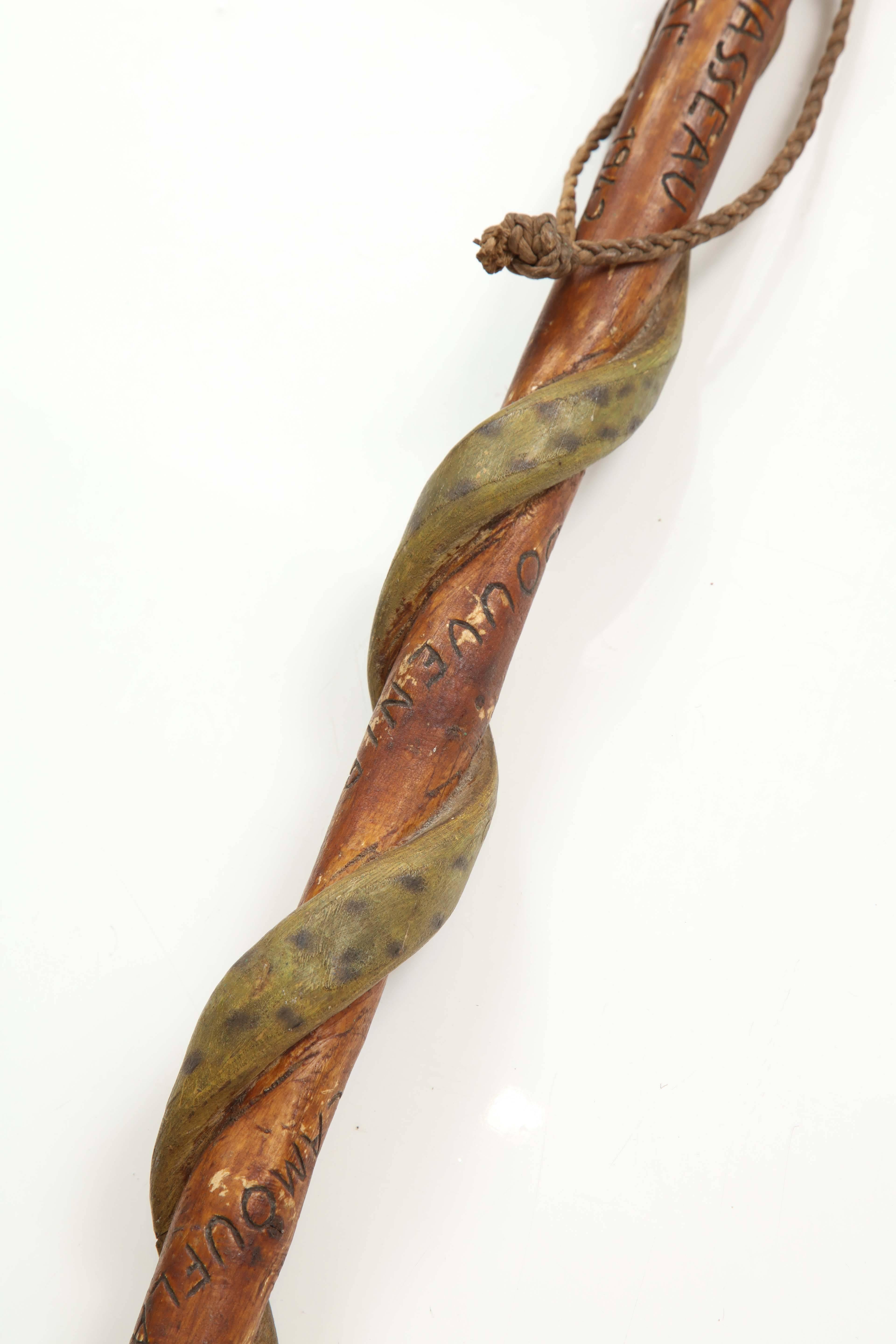 Carved and Painted Serpent Walking Stick, circa 1942 In Good Condition In New York, NY