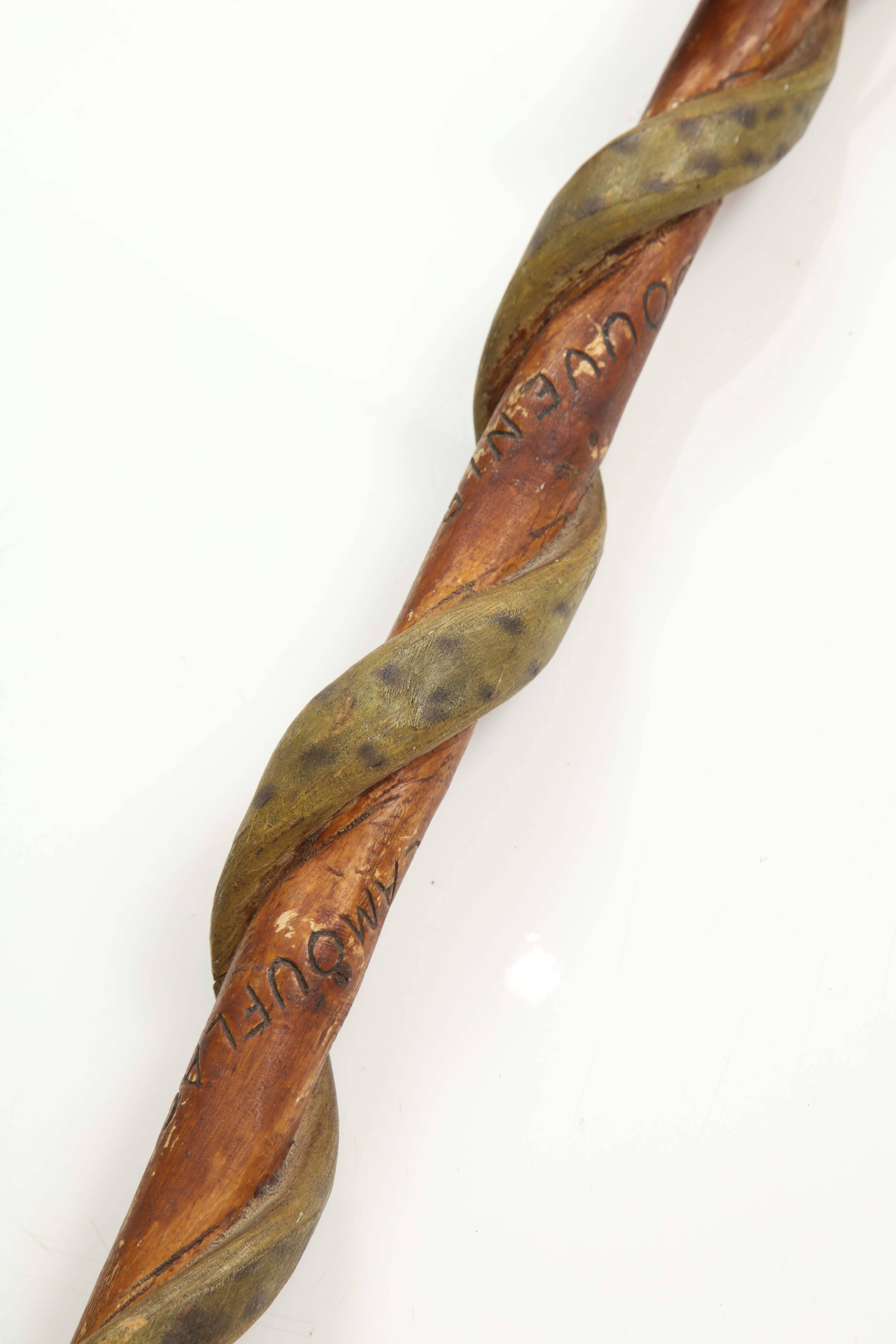Mid-20th Century Carved and Painted Serpent Walking Stick, circa 1942
