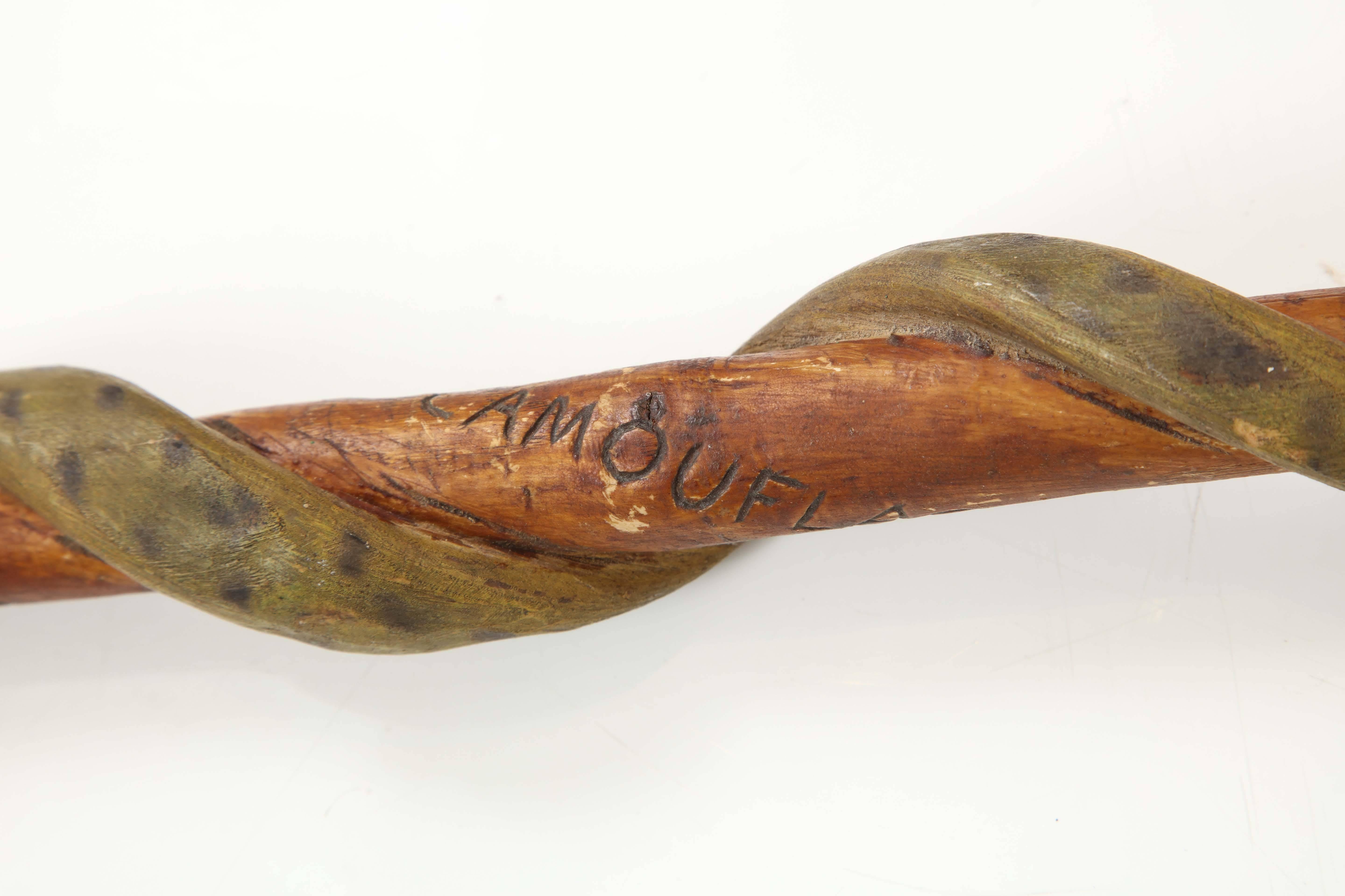 Carved and Painted Serpent Walking Stick, circa 1942 1