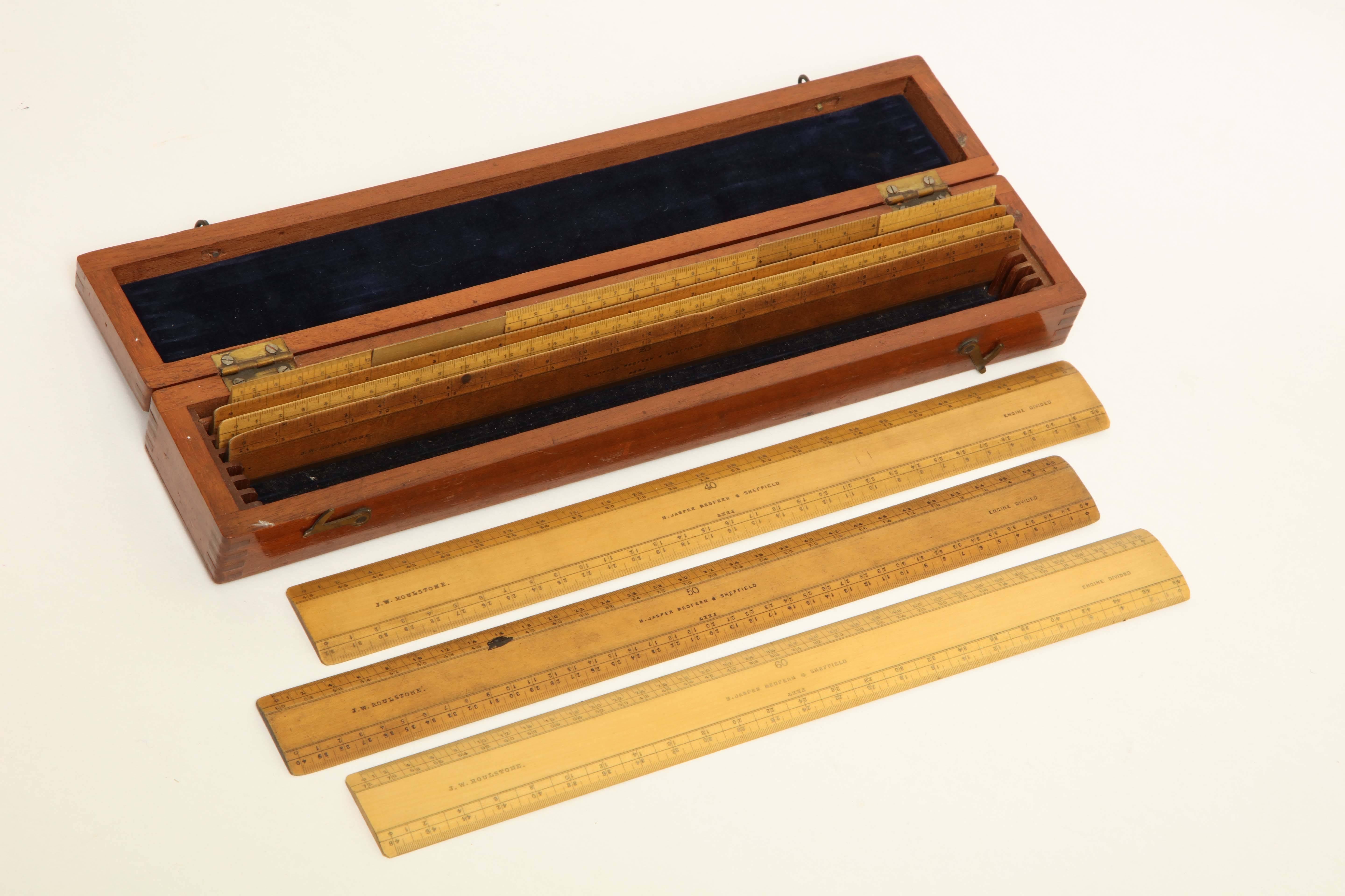 Early 20th Century Edwardian Architect's Mahogany Box of Rulers
